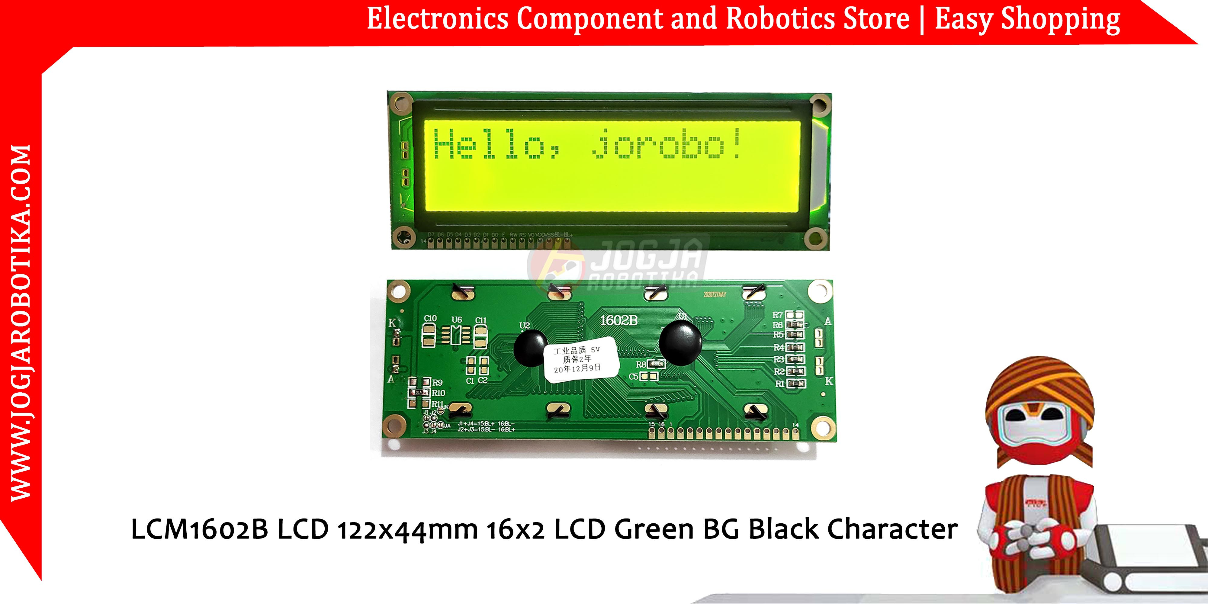 LCM1602B LCD 122x44mm 16x2 LCD Green BG Black Character