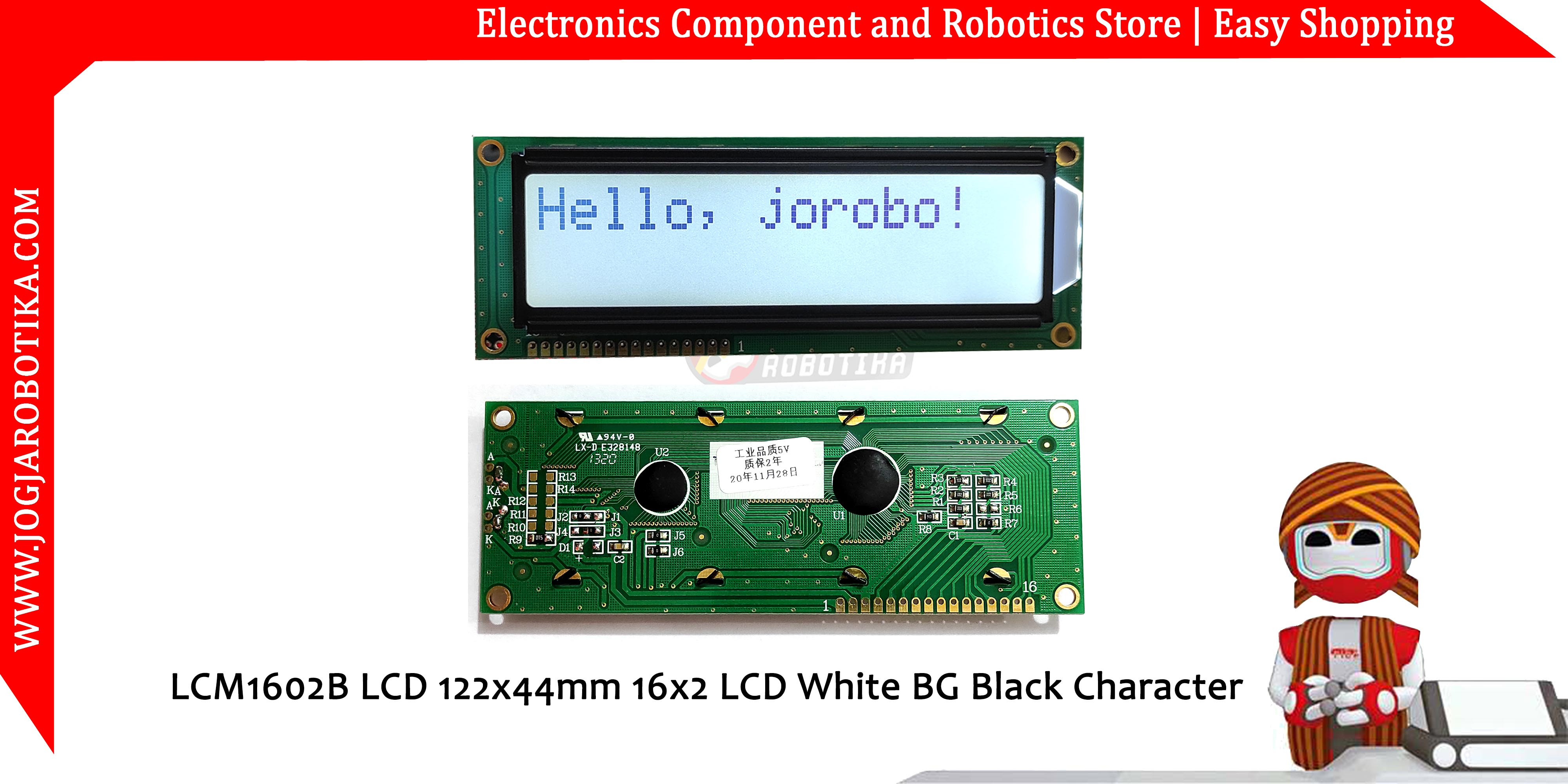 LCM1602B LCD 122x44mm 16x2 LCD Green BG Black Character