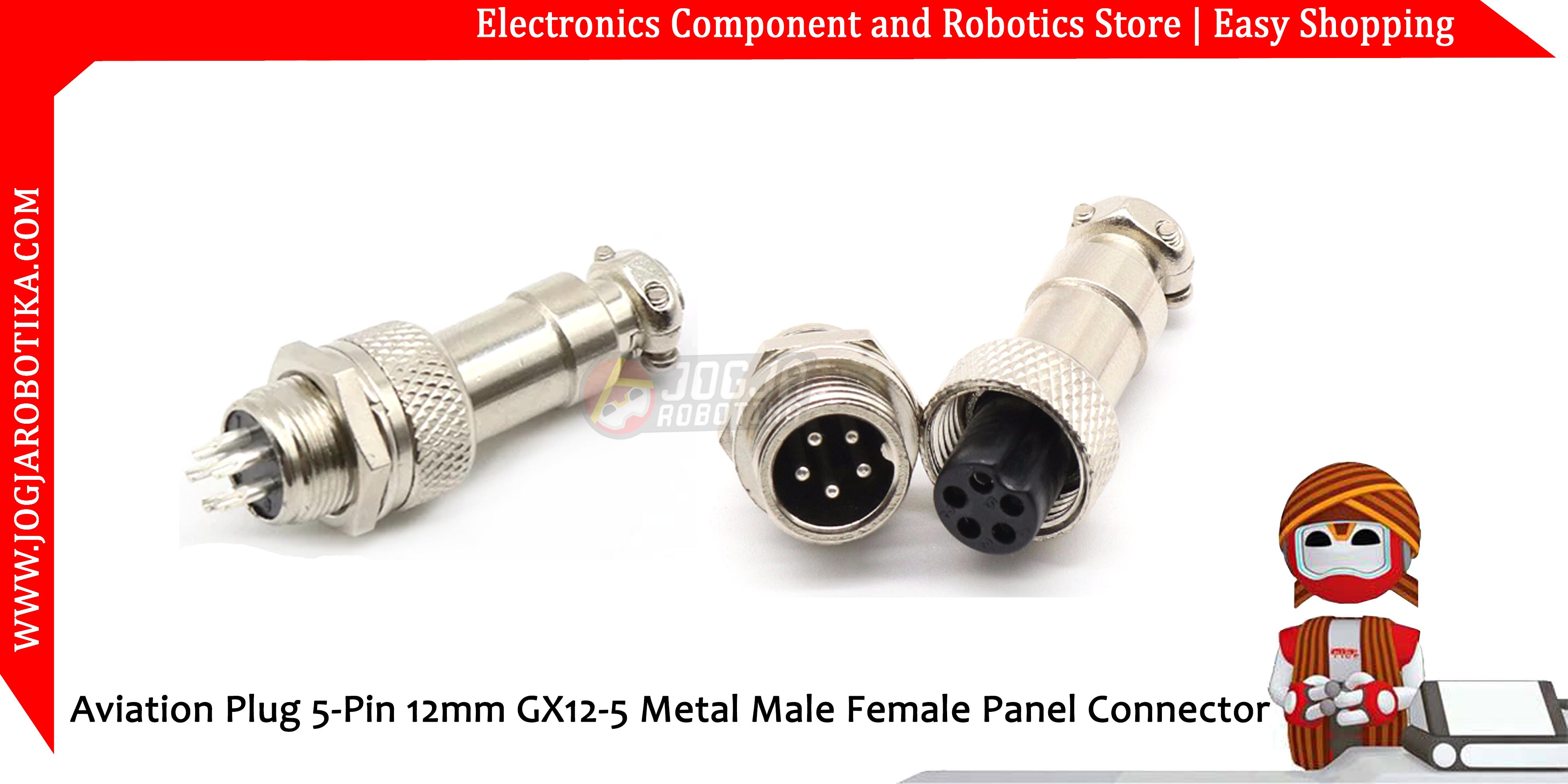 Aviation Plug 5-Pin 12mm GX12-5 Metal Male Female Panel Connector