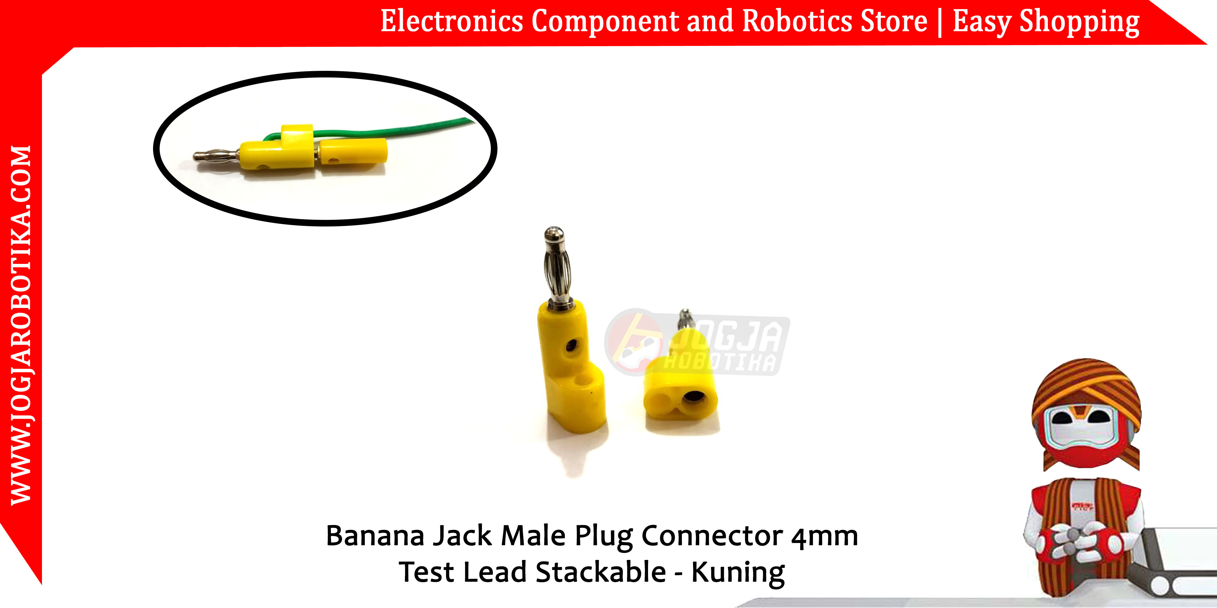 Banana Jack Male Plug Connector 4mm Test Lead Stackable - Kuning