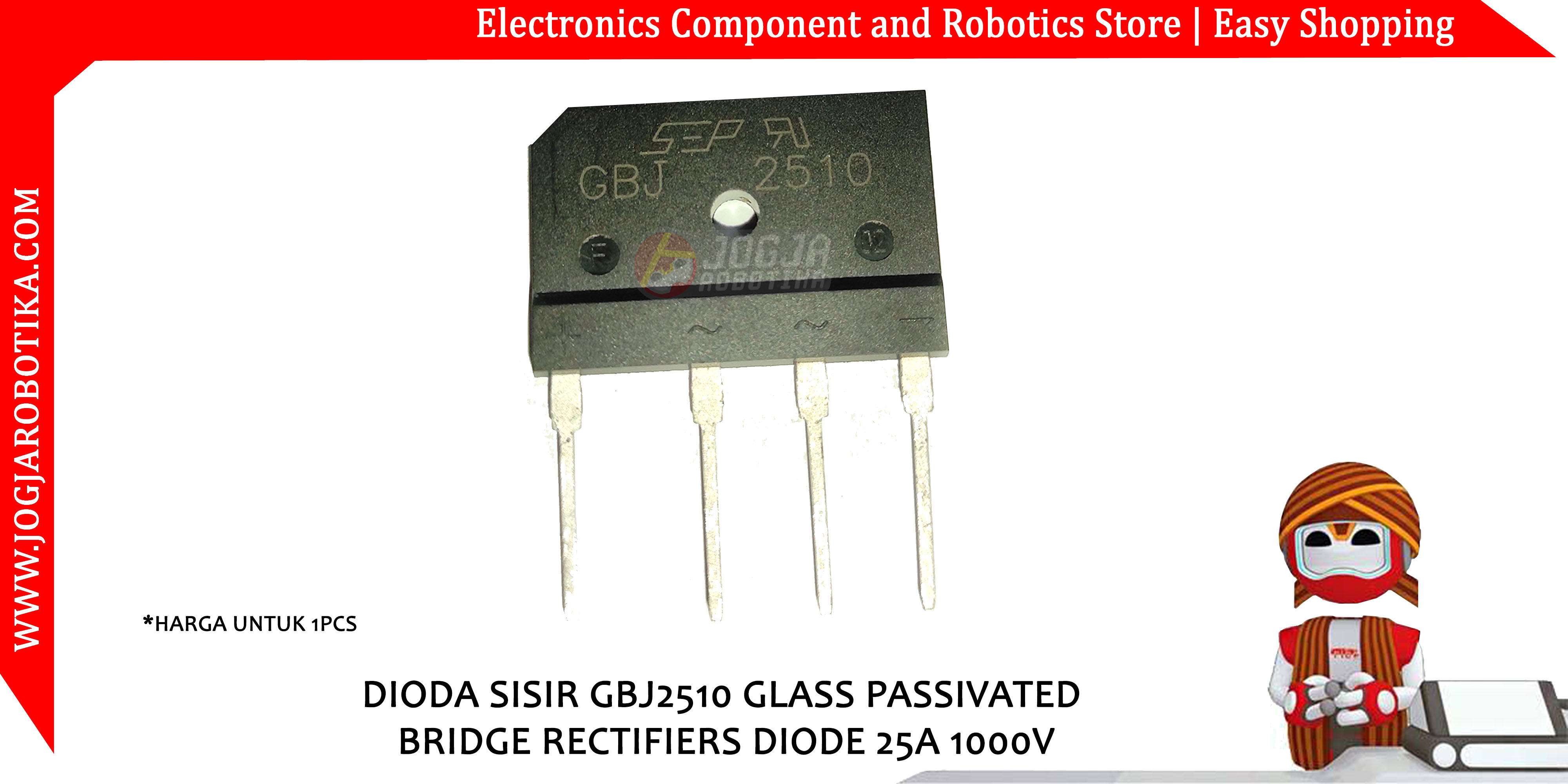 DIODA SISIR GBJ2510 GLASS PASSIVATED BRIDGE RECTIFIERS DIODE 25A 1000V