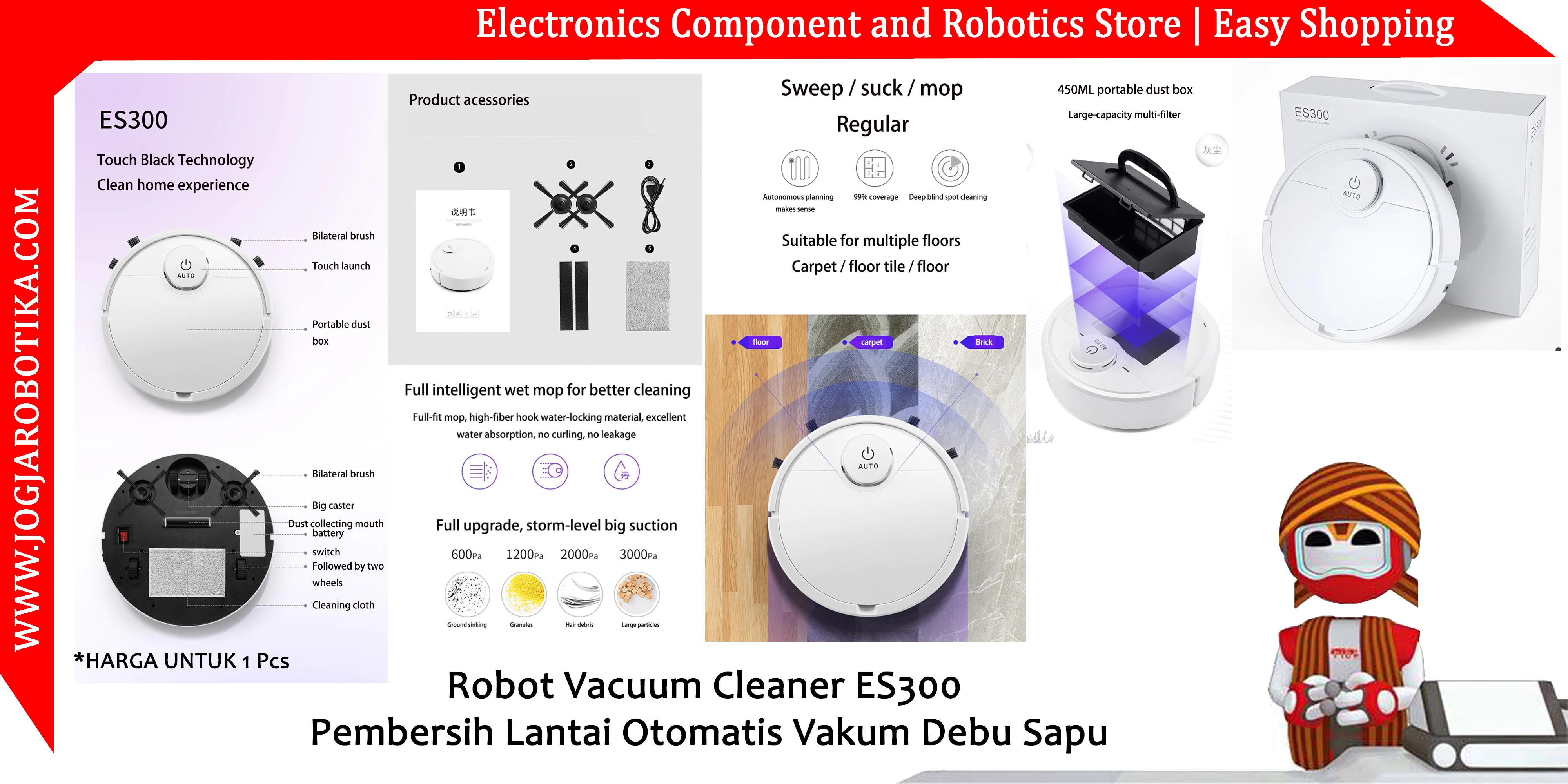 Robot Vacuum Cleaner ES300 Pembersih Lantai Otomatis Vakum Debu Sapu