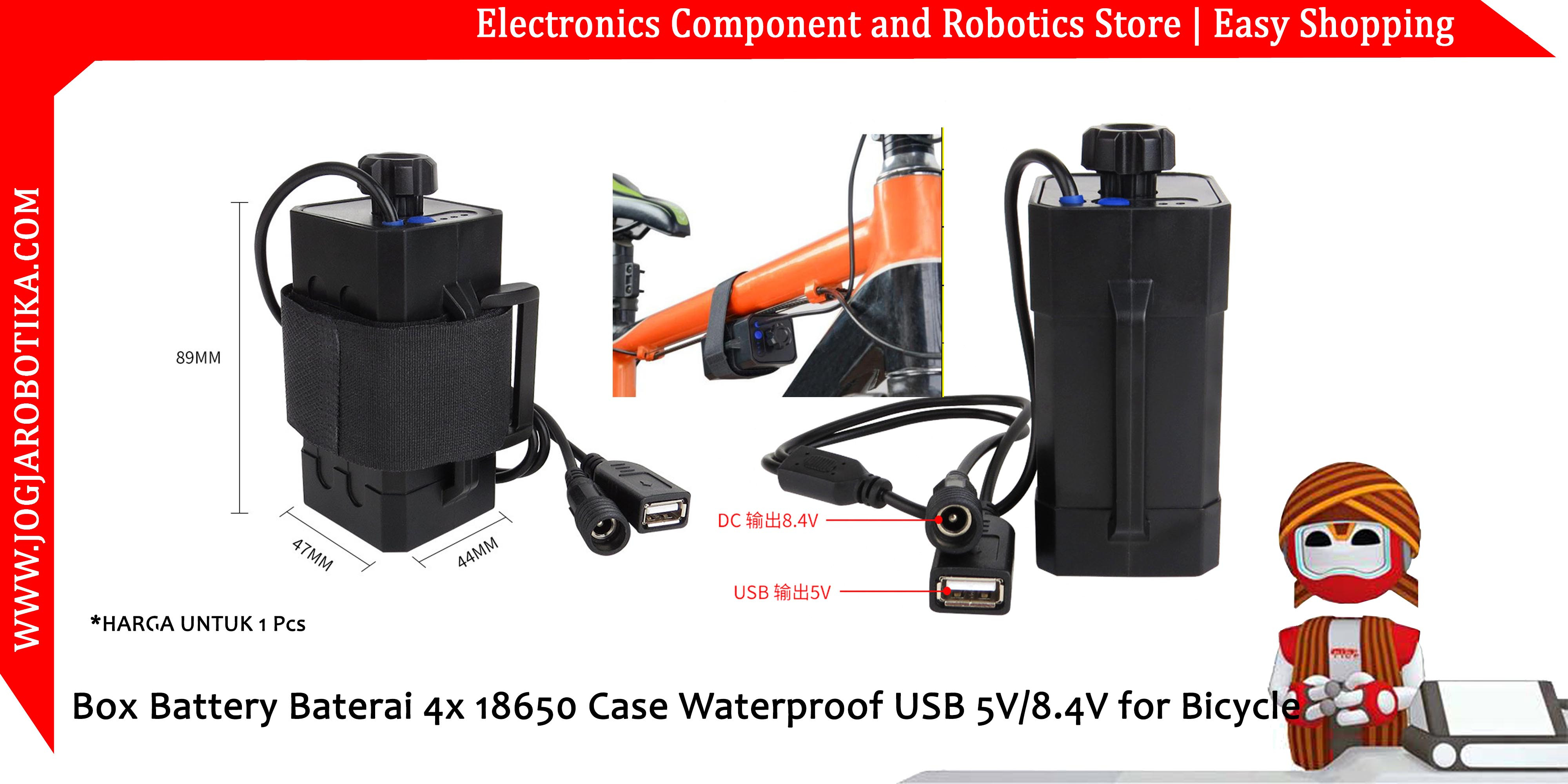 Box Battery Baterai 4x 18650 Case Waterproof USB 5V 8.4V for Bicycle