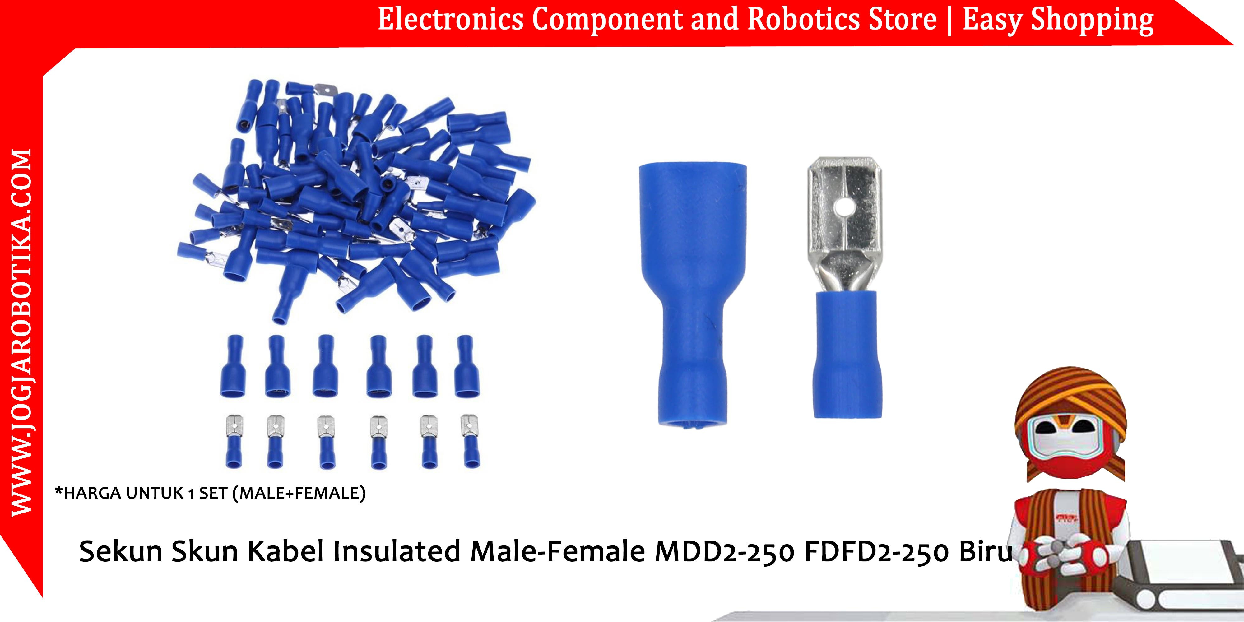Sekun Skun Gepeng Kabel Insulated Male-Female MDD2-250 FDFD2-250 Biru