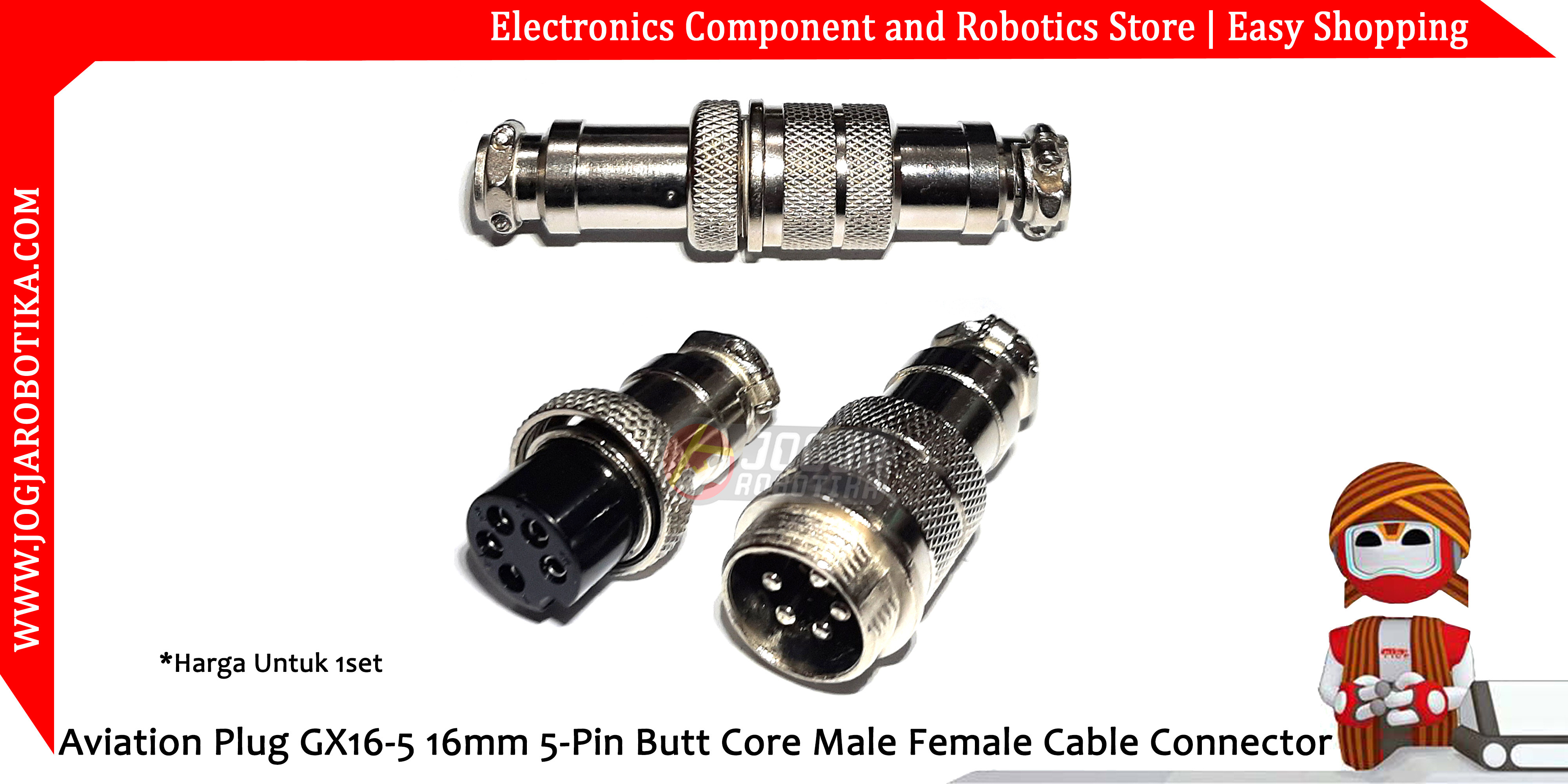 Aviation Plug GX16-5 16mm 5-Pin Sambungan Kabel Butt Core Male Female Cable Connector