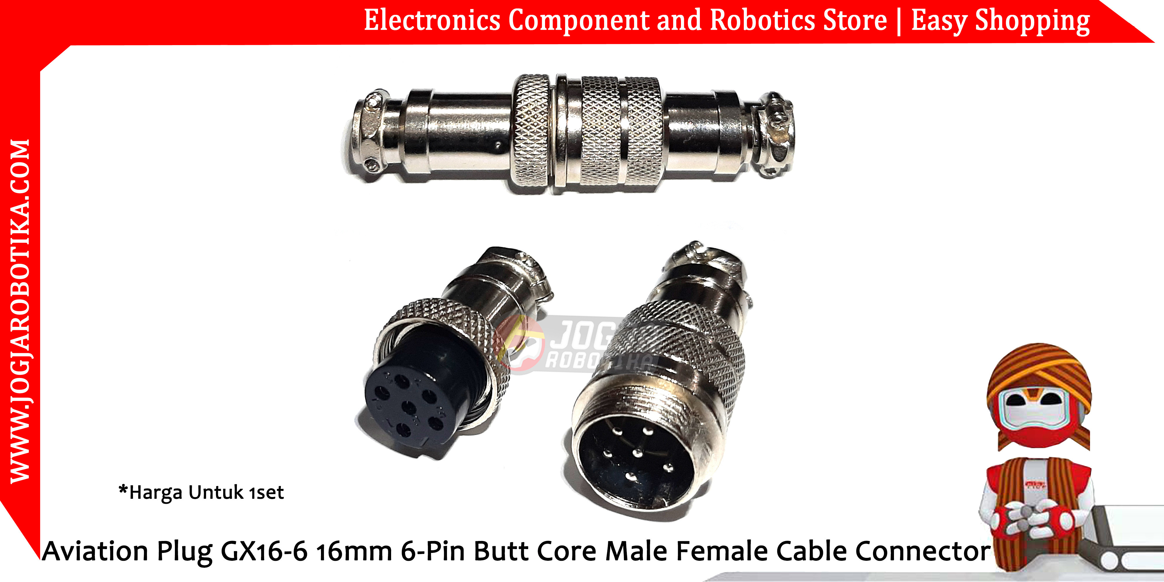 Aviation Plug GX16-6 16mm 6-Pin Sambungan Kabel Butt Core Male Female Cable Connector