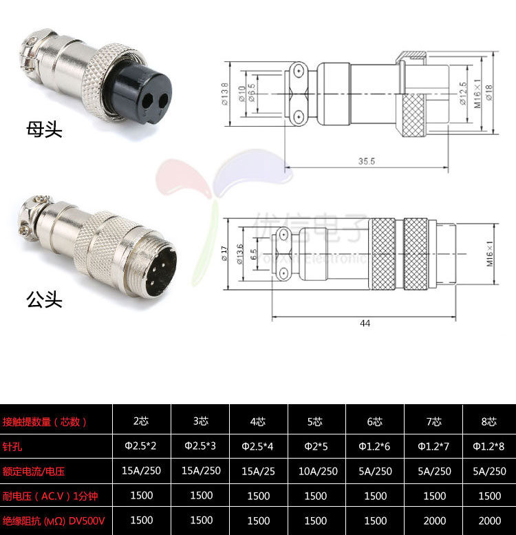 Aviation Plug GX16-8 16mm 8-Pin Butt Core Male Female Cable Connector