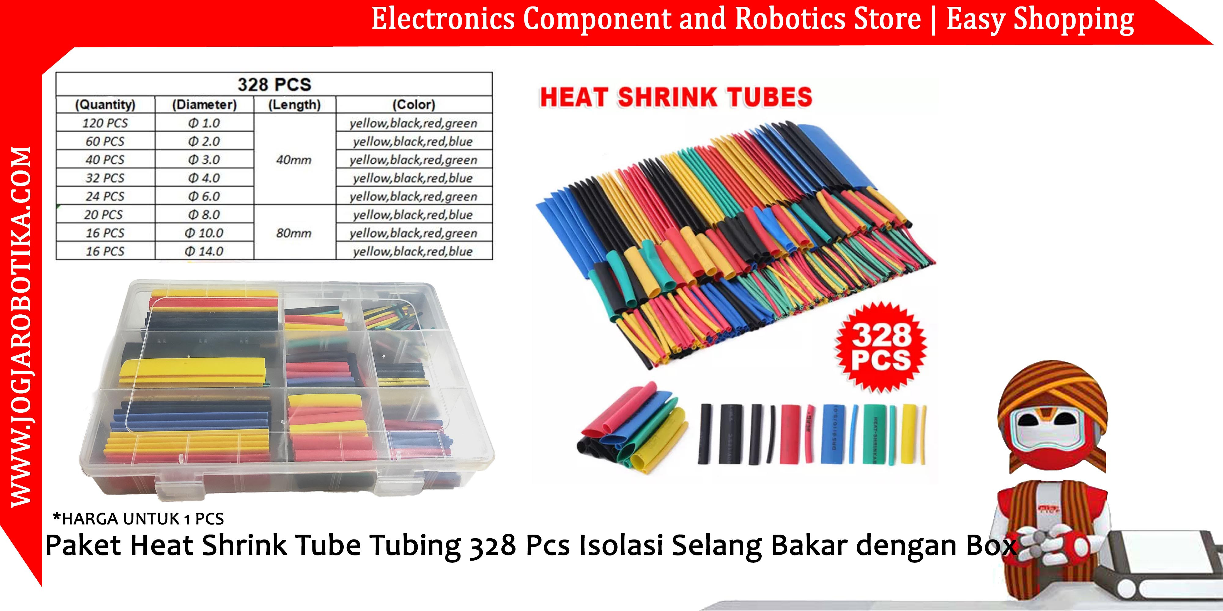 Paket Heat Shrink Tube Tubing 328 Pcs Isolasi Selang Bakar dengan Box