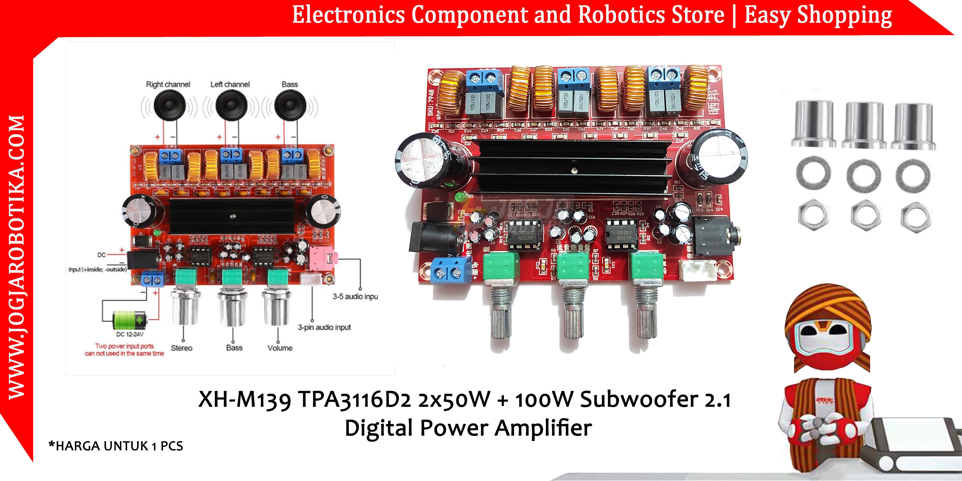 XH-M139 TPA3116D2 2x50W + 100W Subwoofer 2.1 Digital Power Amplifier