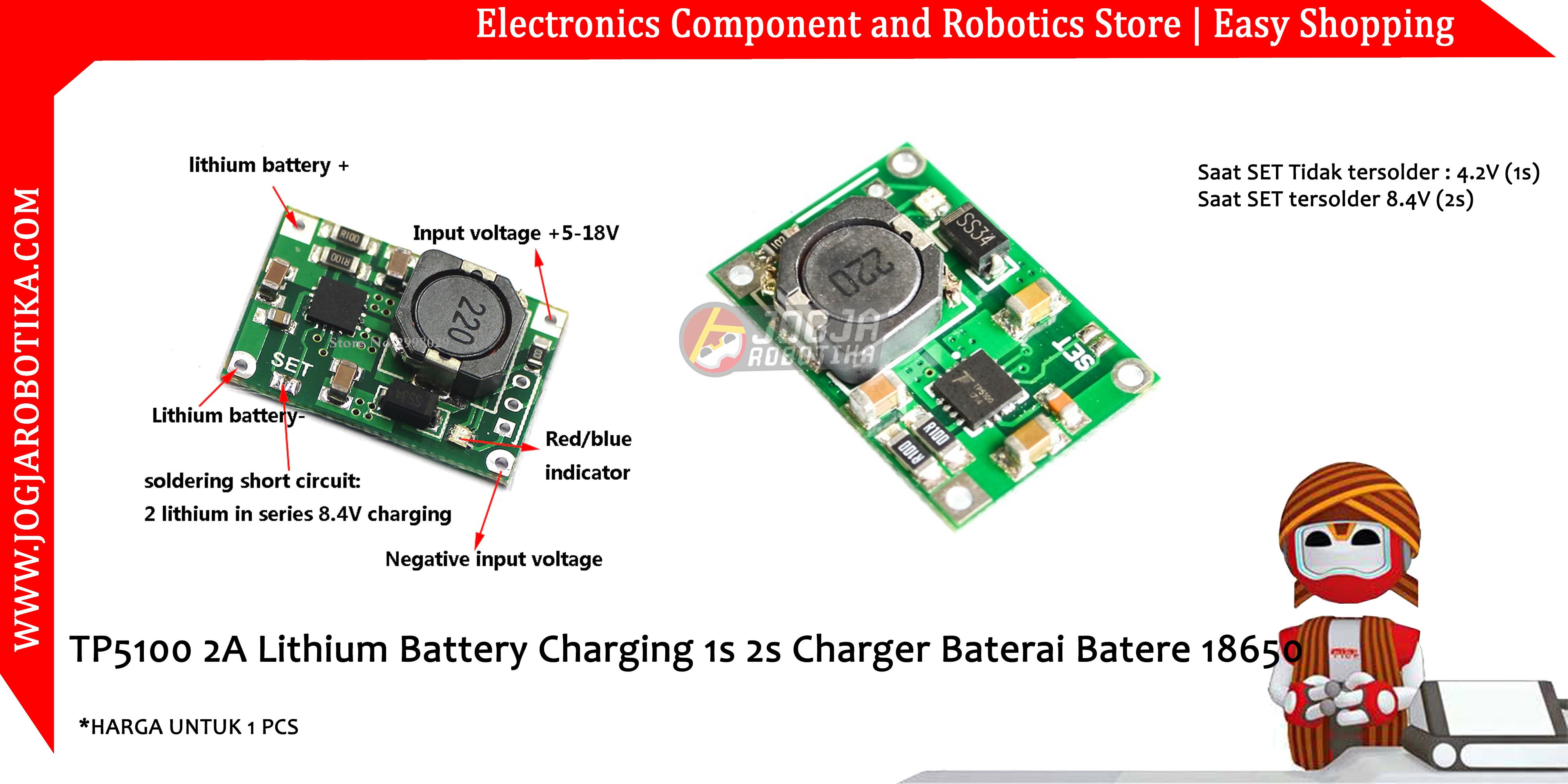 TP5100 2A Lithium Battery Charging 1s 2s Charger Baterai Batere 18650