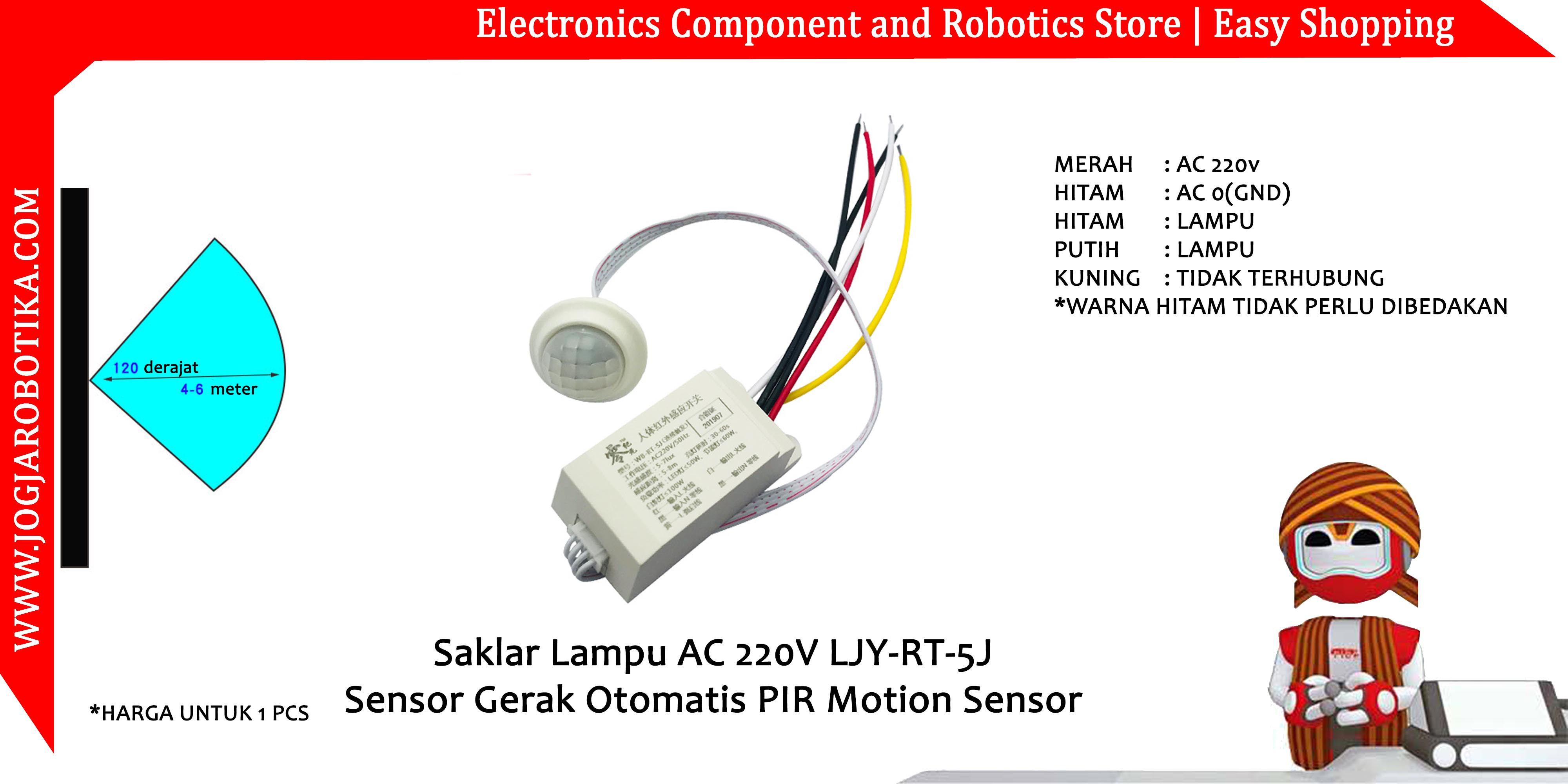 Saklar Lampu AC 220V LJY-RT-5J Sensor Gerak Otomatis PIR Motion Sensor