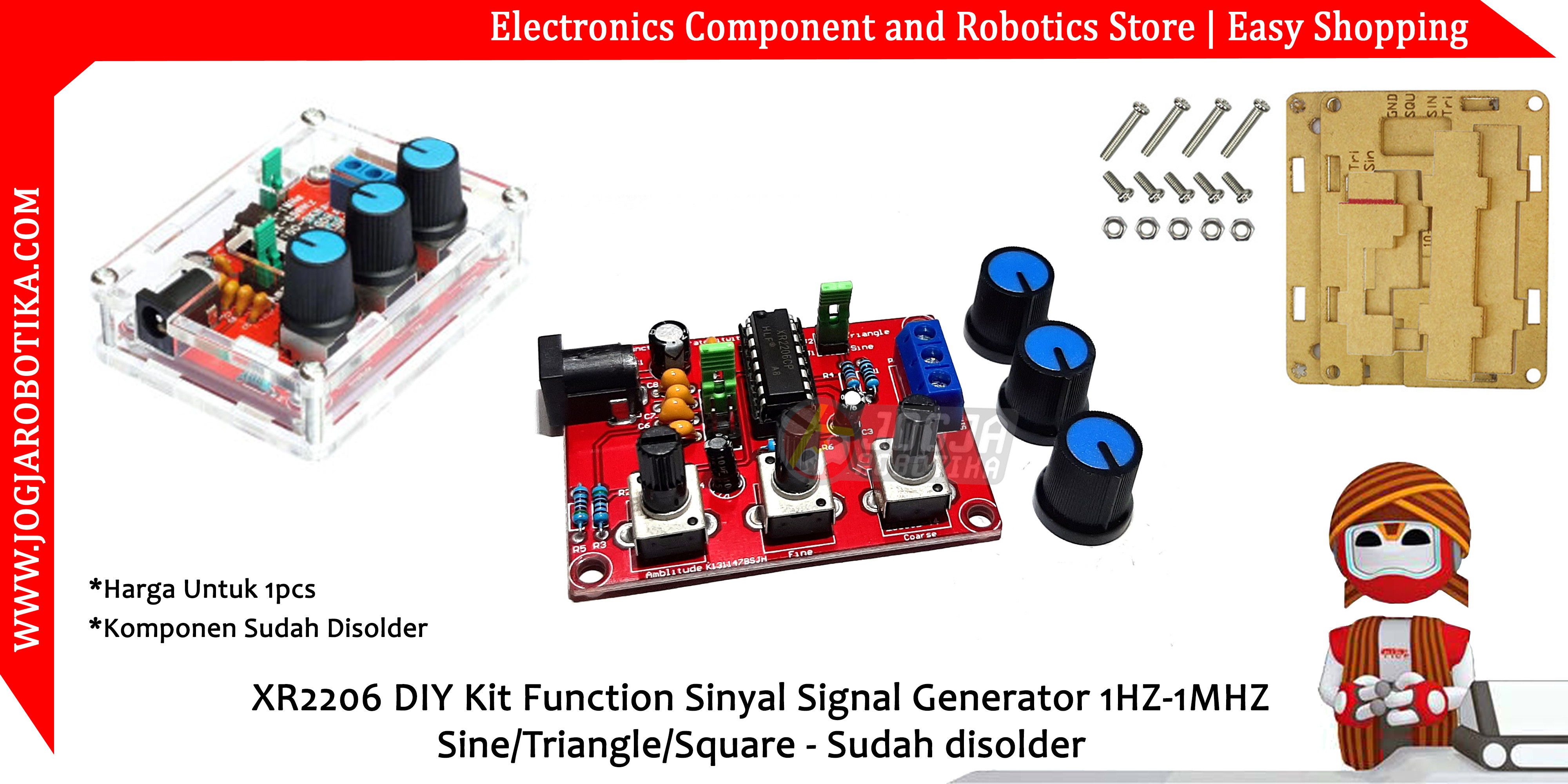 XR2206 DIY Kit Function Sinyal Signal Generator 1HZ-1MHZ Sine/Triangle/Square - Sudah Disolder