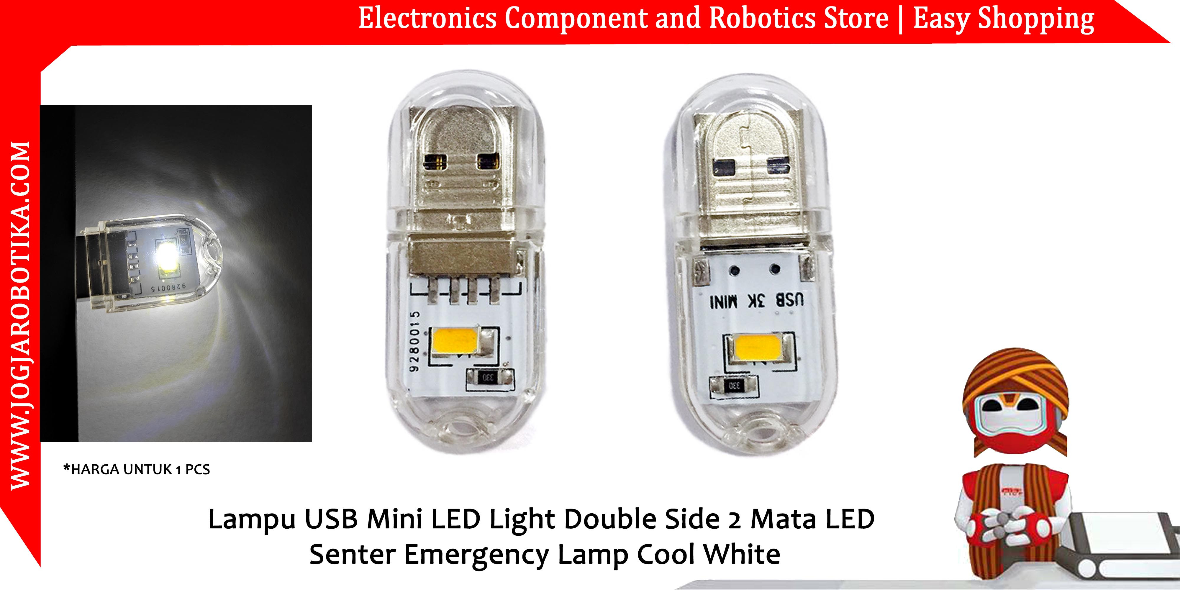 Lampu USB Mini LED Light Double Side 2 Mata LED Senter Emergency Lamp Cool White
