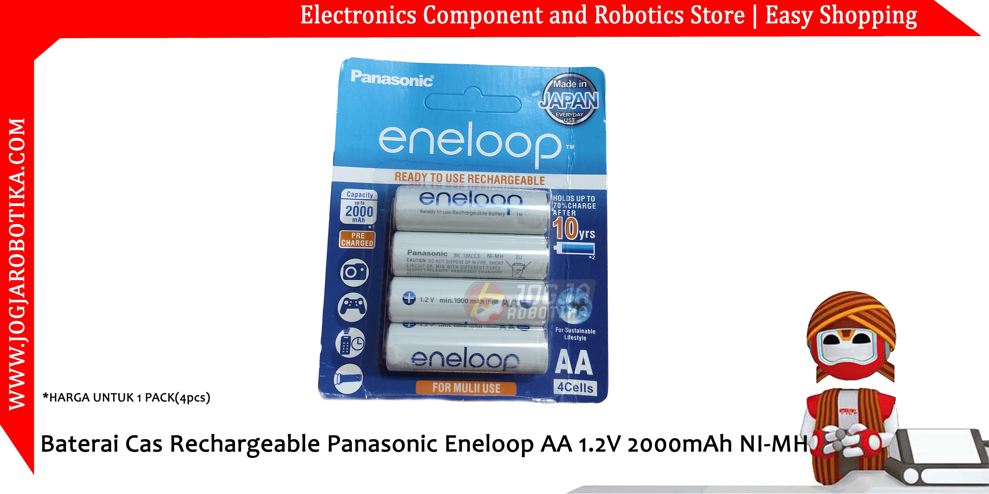 Baterai Cas Rechargeable Panasonic Eneloop AA 1.2V 2000mAh NI-MH