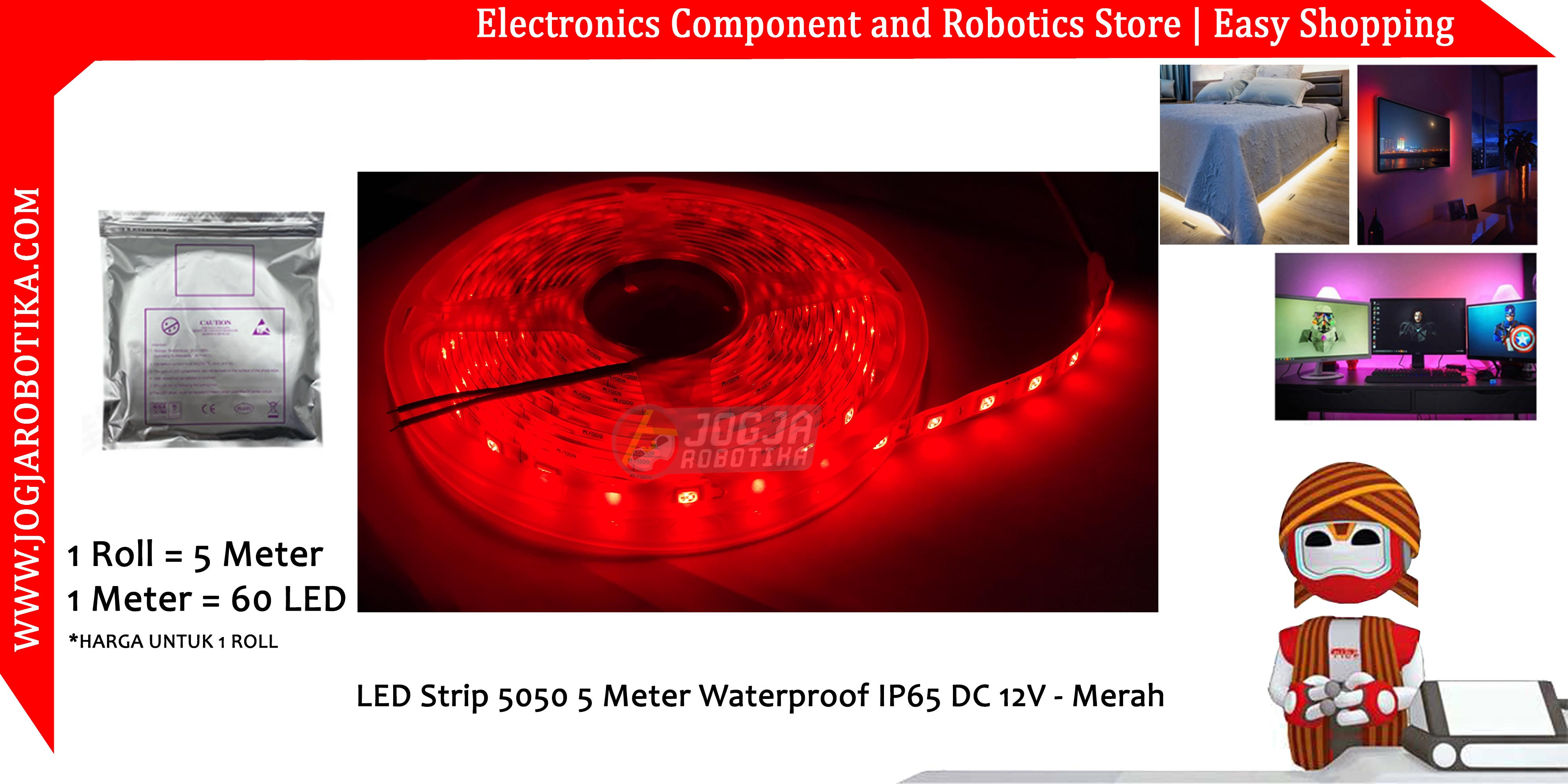 LED Strip Red 5050 5 Meter Waterproof IP65 DC 12V - Merah