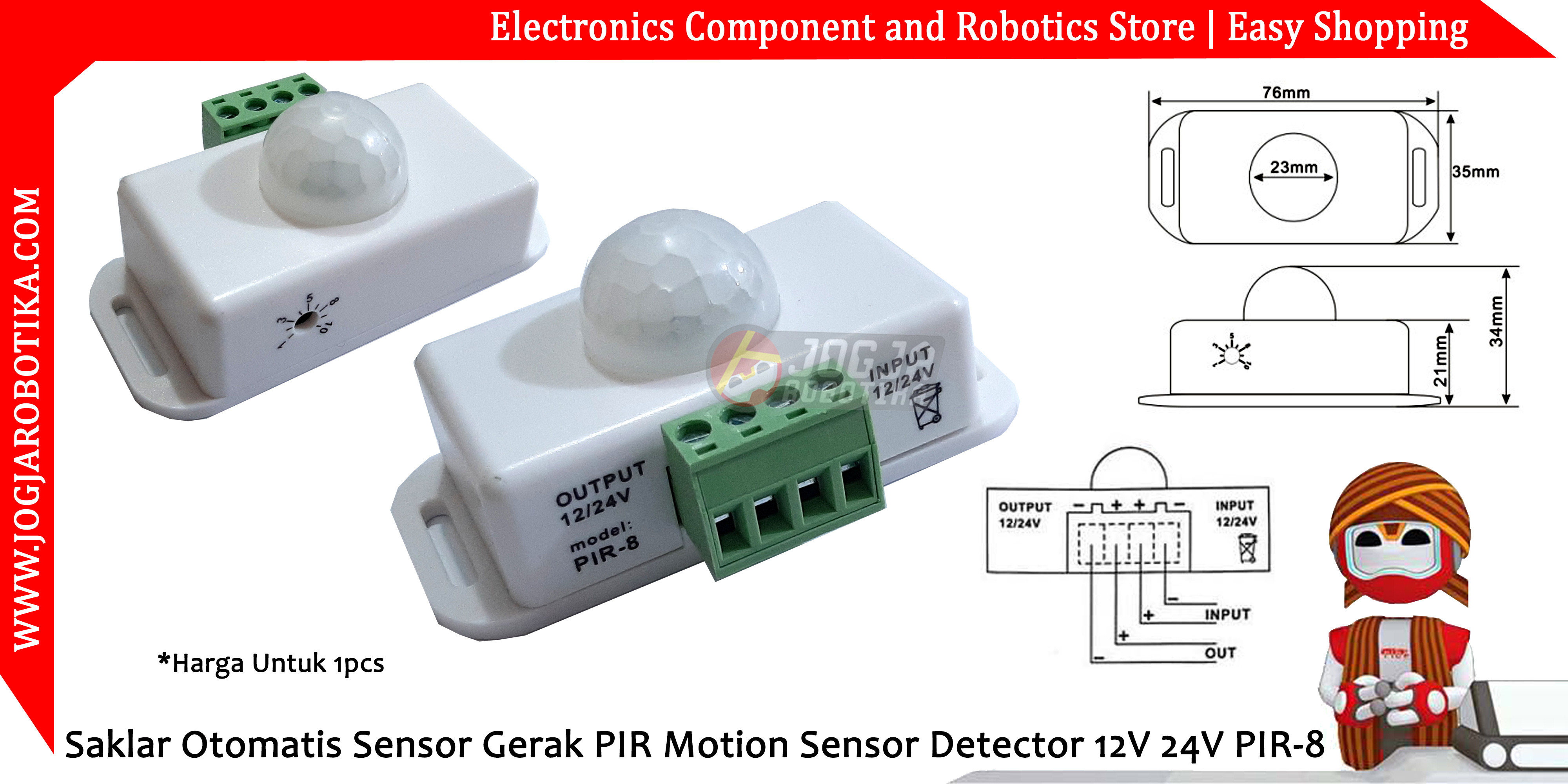 Saklar Otomatis Sensor Gerak PIR Motion Sensor Detector 12V 24V PIR-8