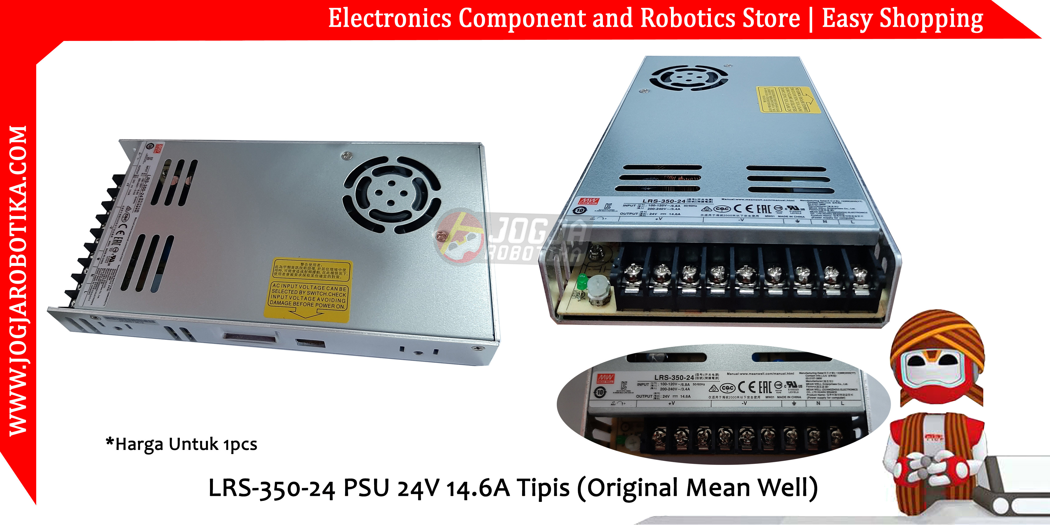 LRS-350-24 PSU 24V 14.6A Tipis (Original Mean Well)