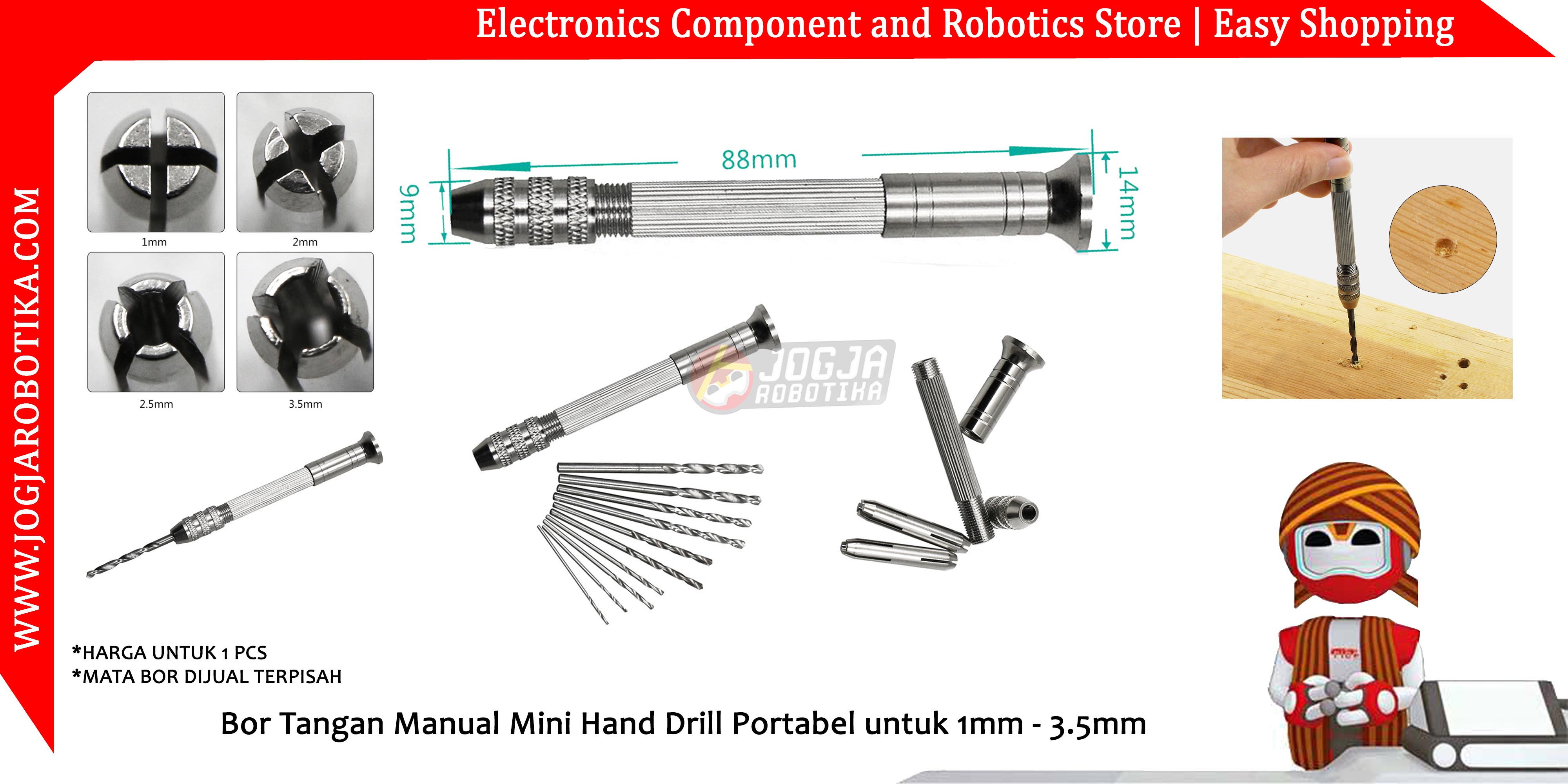 Bor Tangan Manual Mini Hand Drill Portabel untuk 1mm - 3.5mm