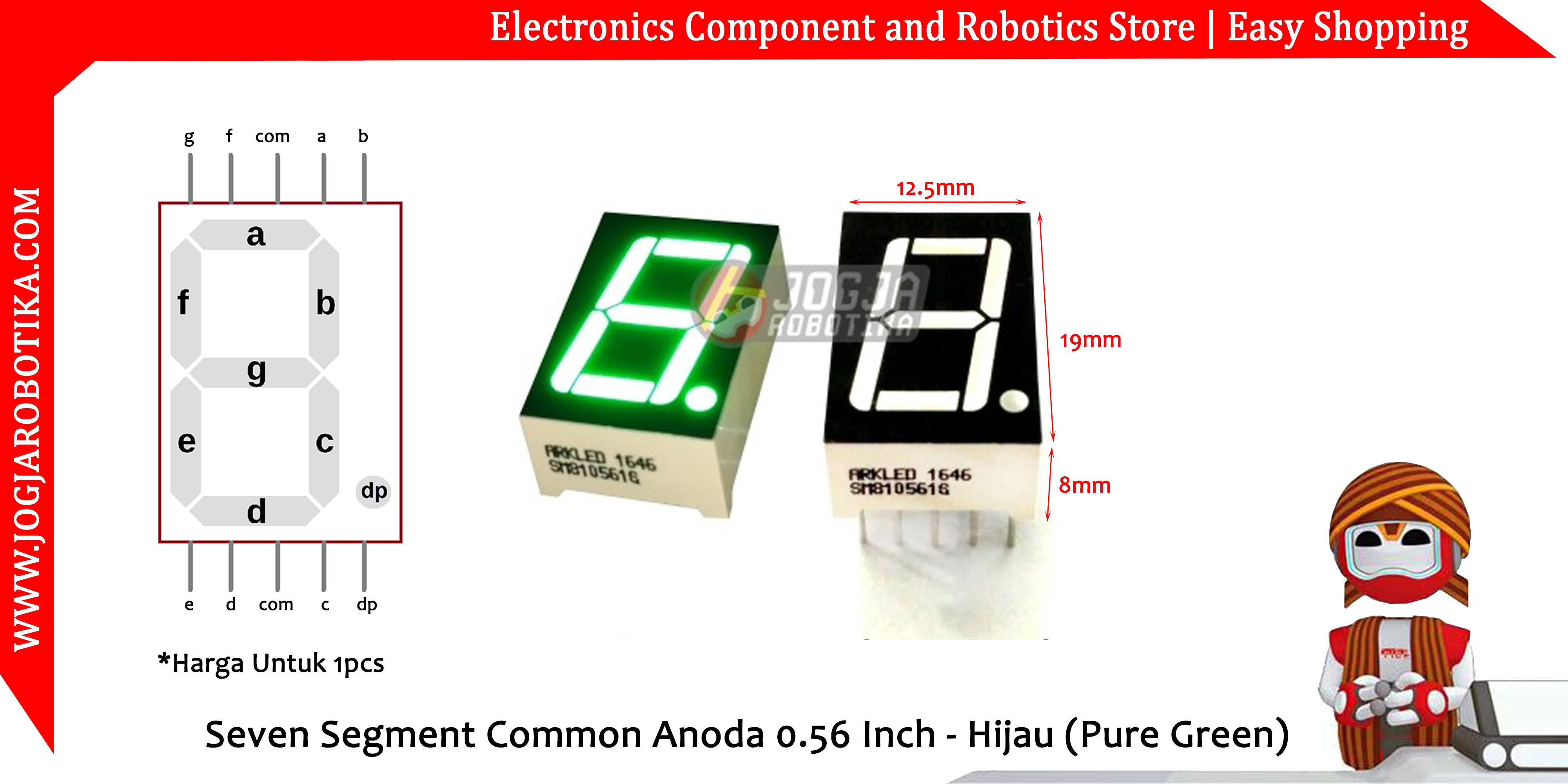 SEVEN SEGMENT HIJAU 0.56 INCH SM810561G 7 SEGMEN COMMON ANODA
