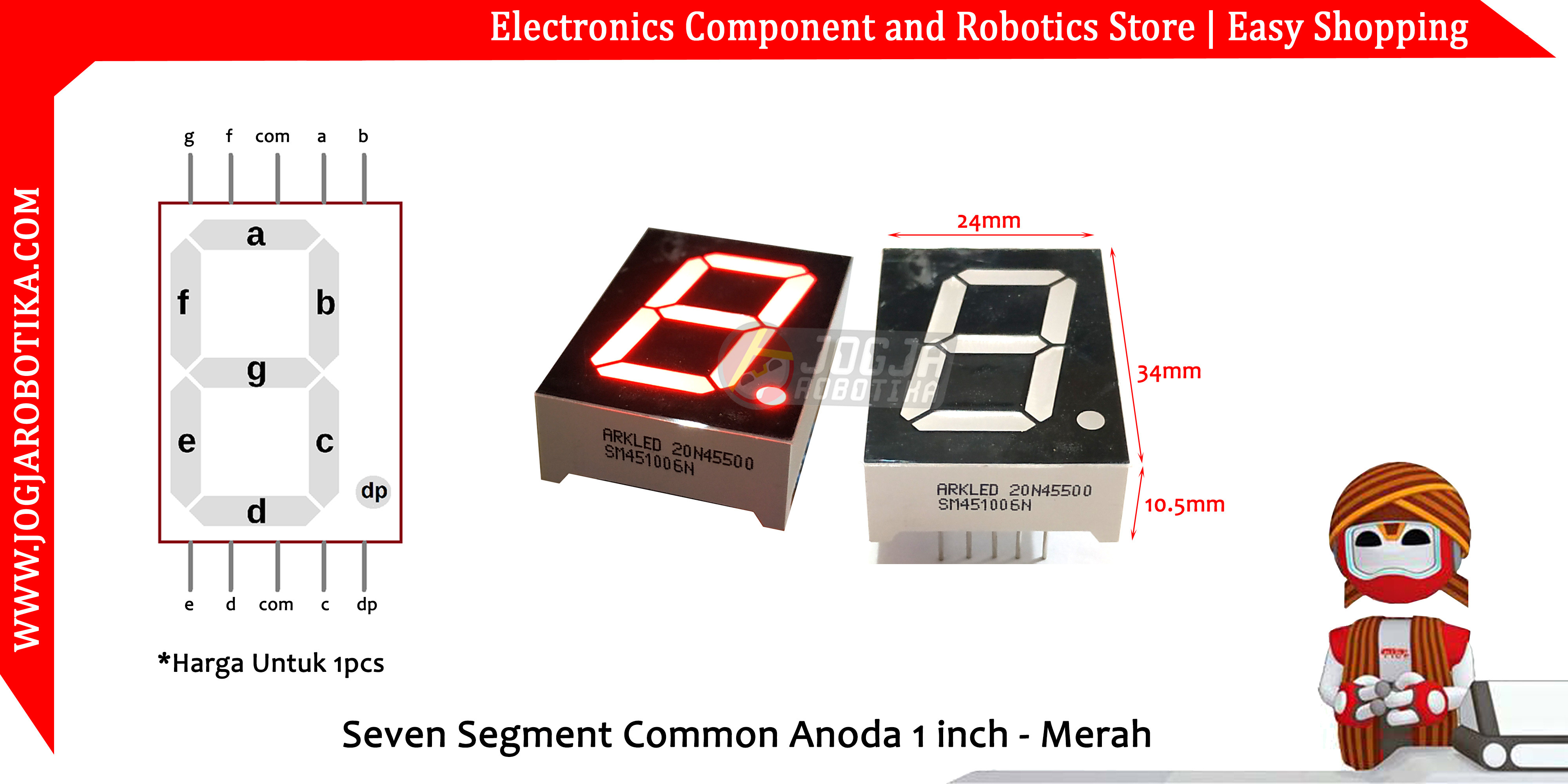 Seven Segment Common Anoda 1 inch -Merah