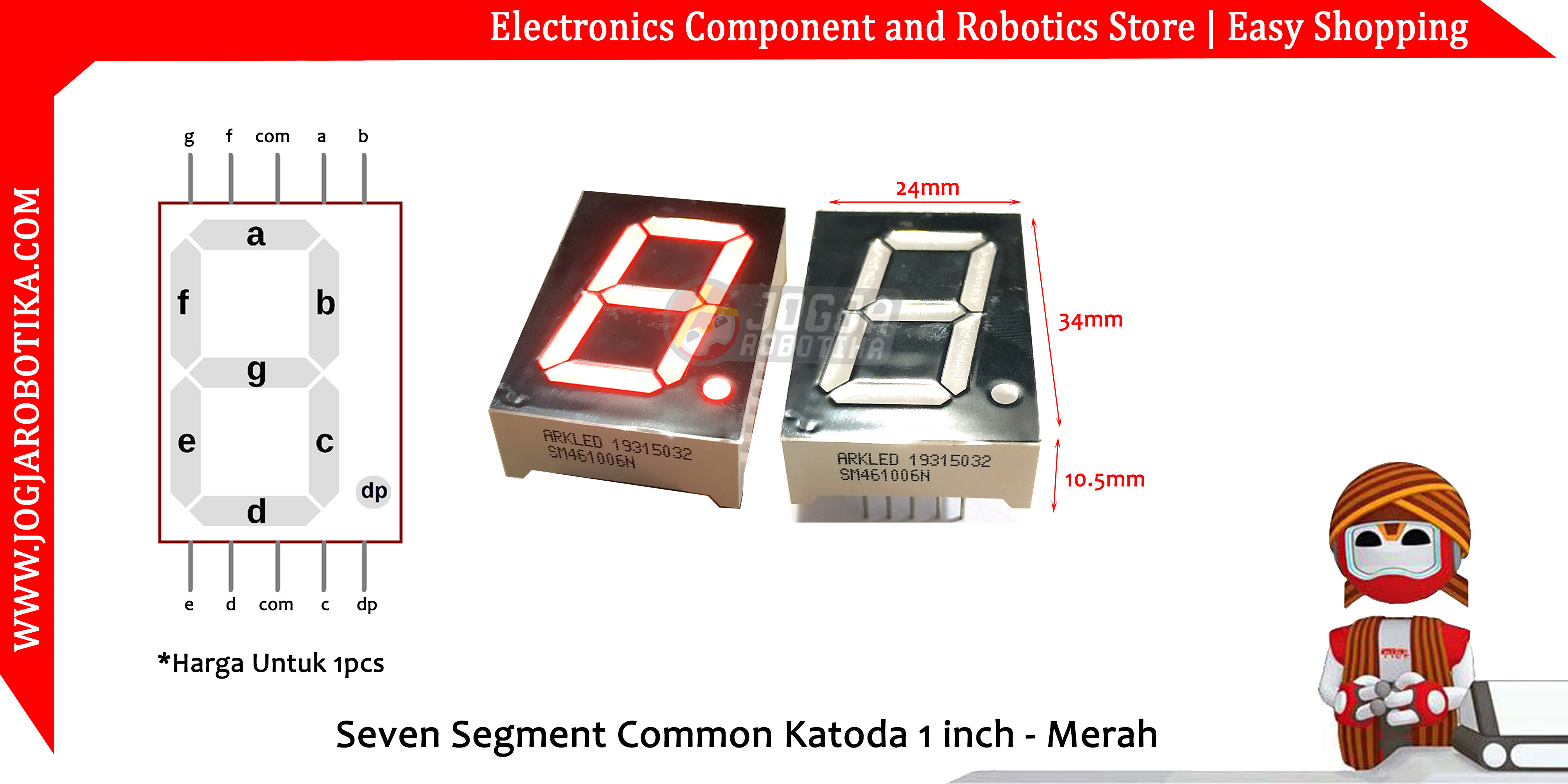 Seven Segment Common Katoda 1 inch-Merah