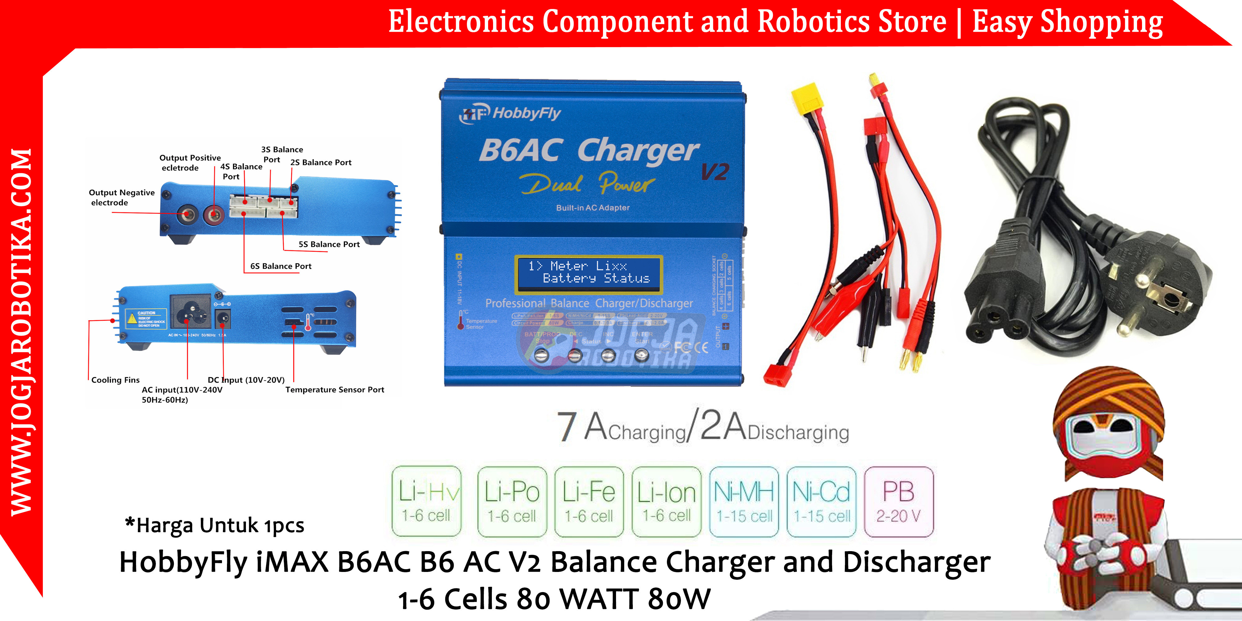 HobbyFly iMAX B6AC B6 AC V2 Balance Charger and Discharger 1-6 Cells 80 WATT 80W