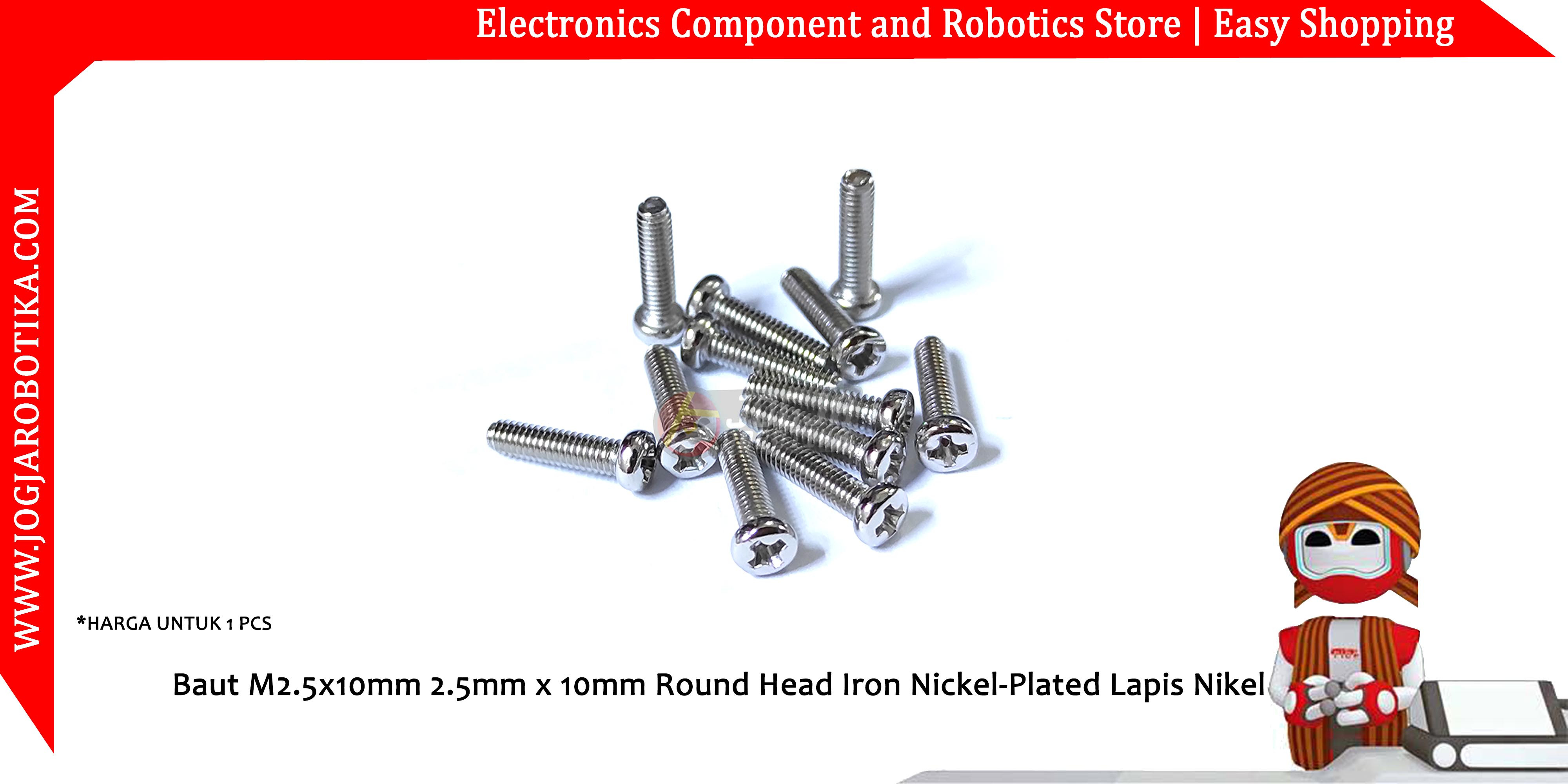 Baut M2.5x10mm 2.5mm x 10mm Round Head Iron Nickel-Plated Lapis Nikel