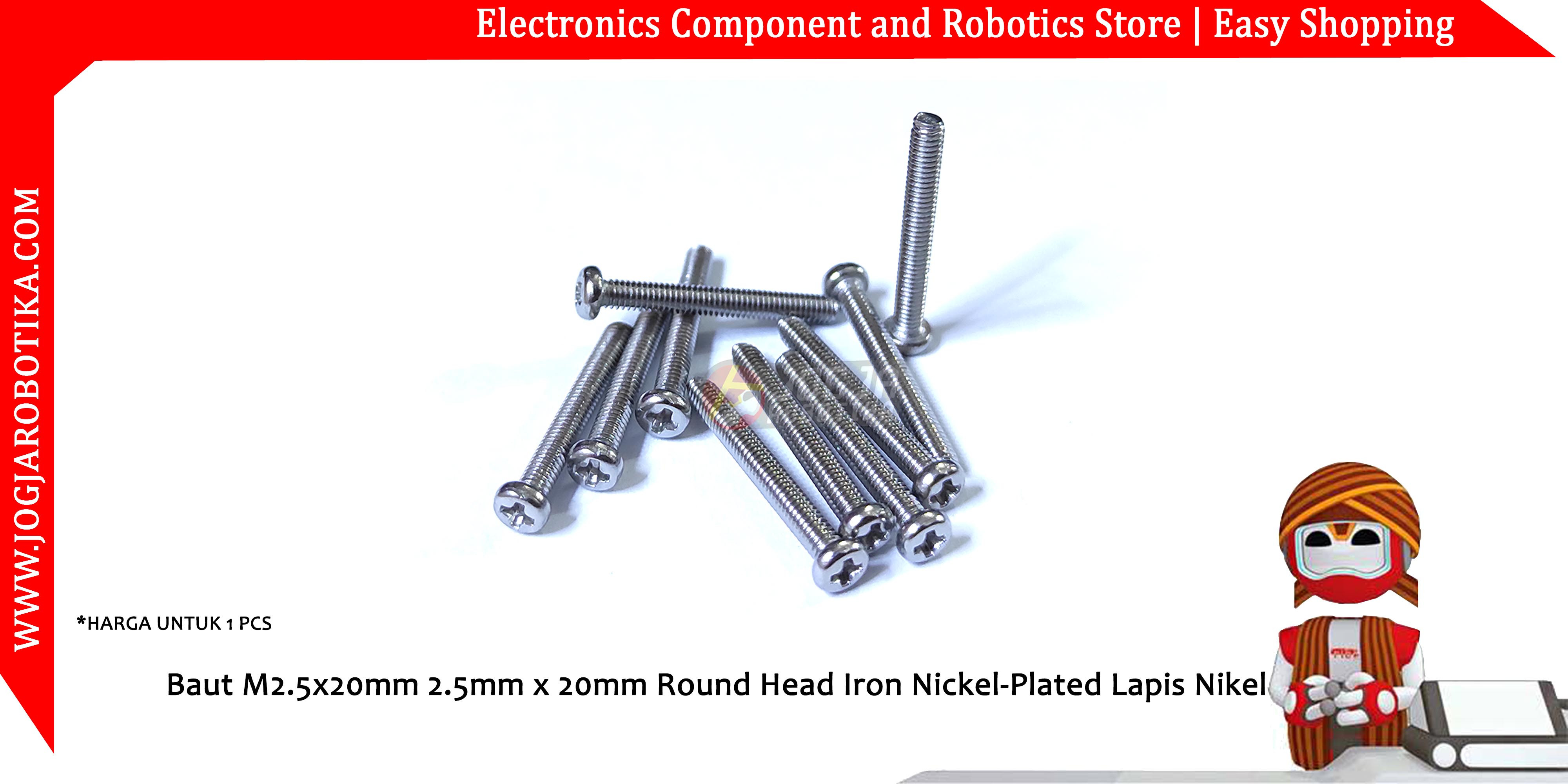 Baut M2.5x20mm 2.5mm x 20mm Round Head Iron Nickel-Plated Lapis Nikel