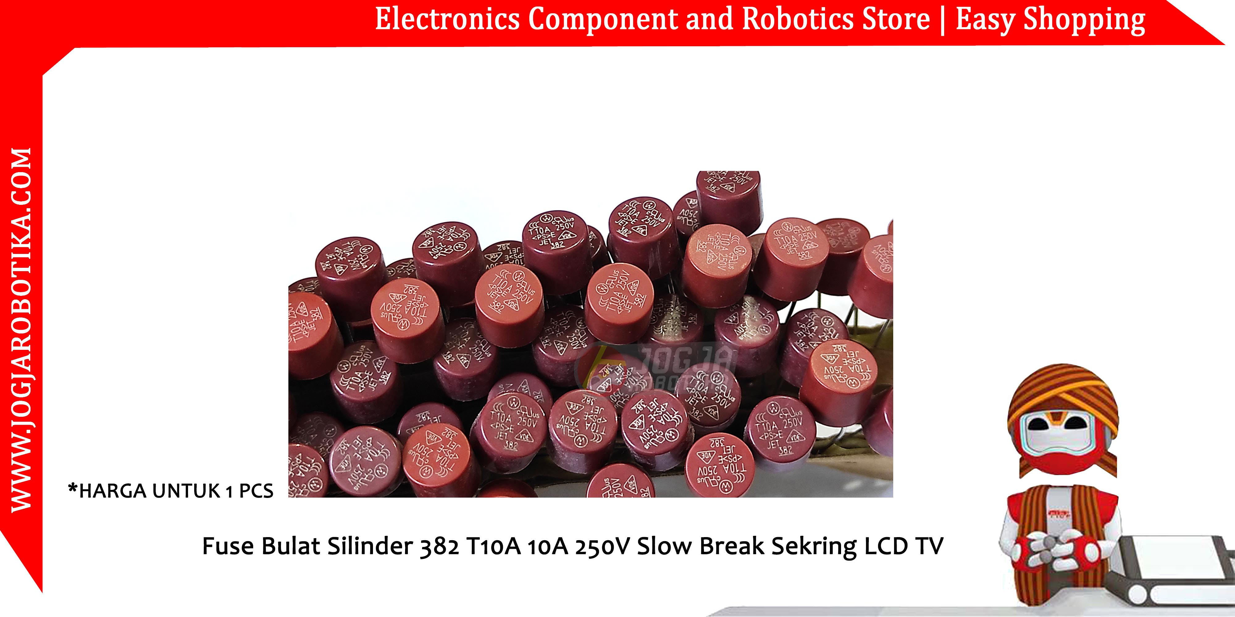 Fuse Bulat Silinder 382 T10A 10A 250V Slow Break Sekring LCD TV