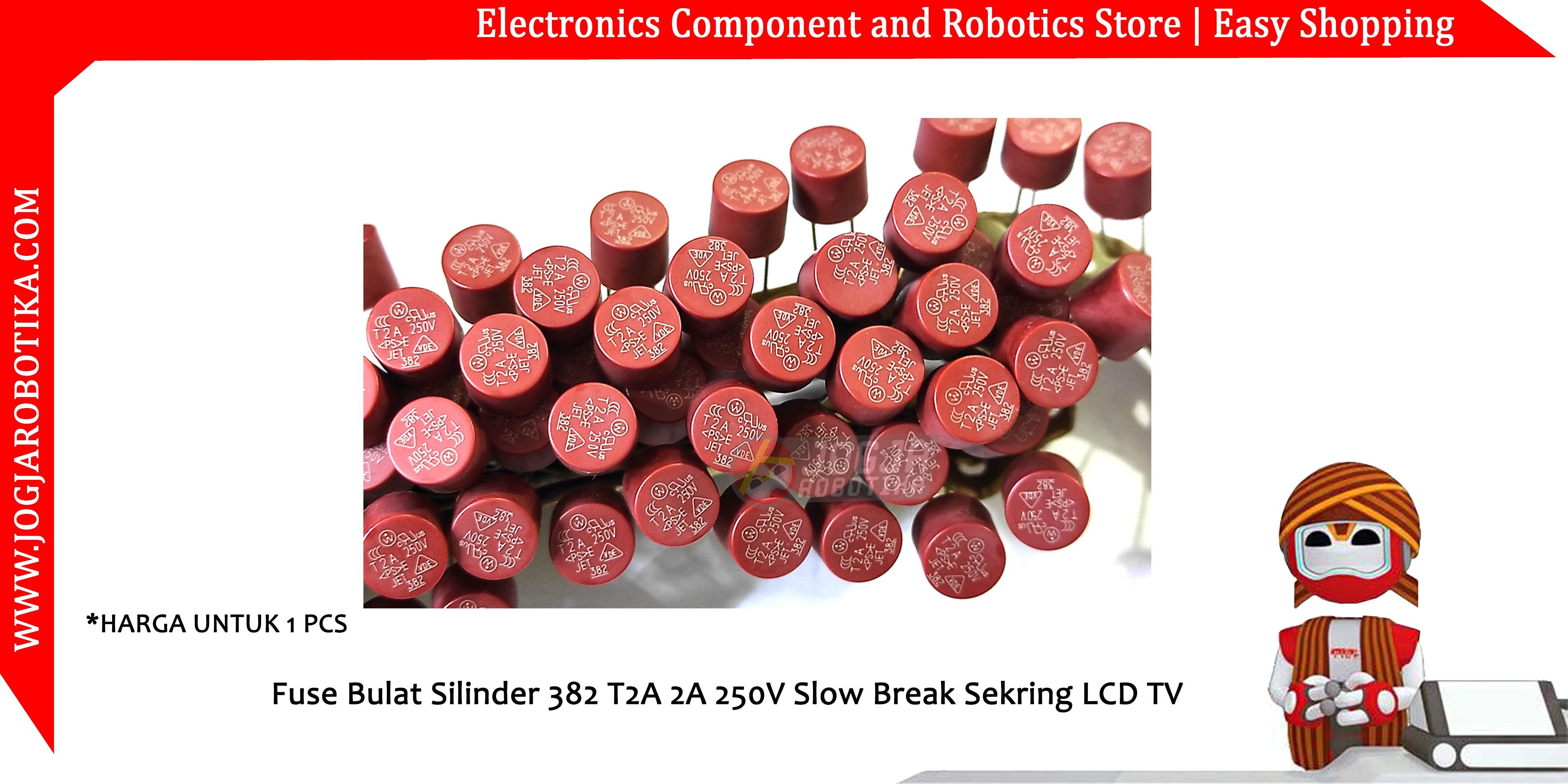 Fuse Bulat Silinder 382 T2A 2A 250V Slow Break Sekring LCD TV