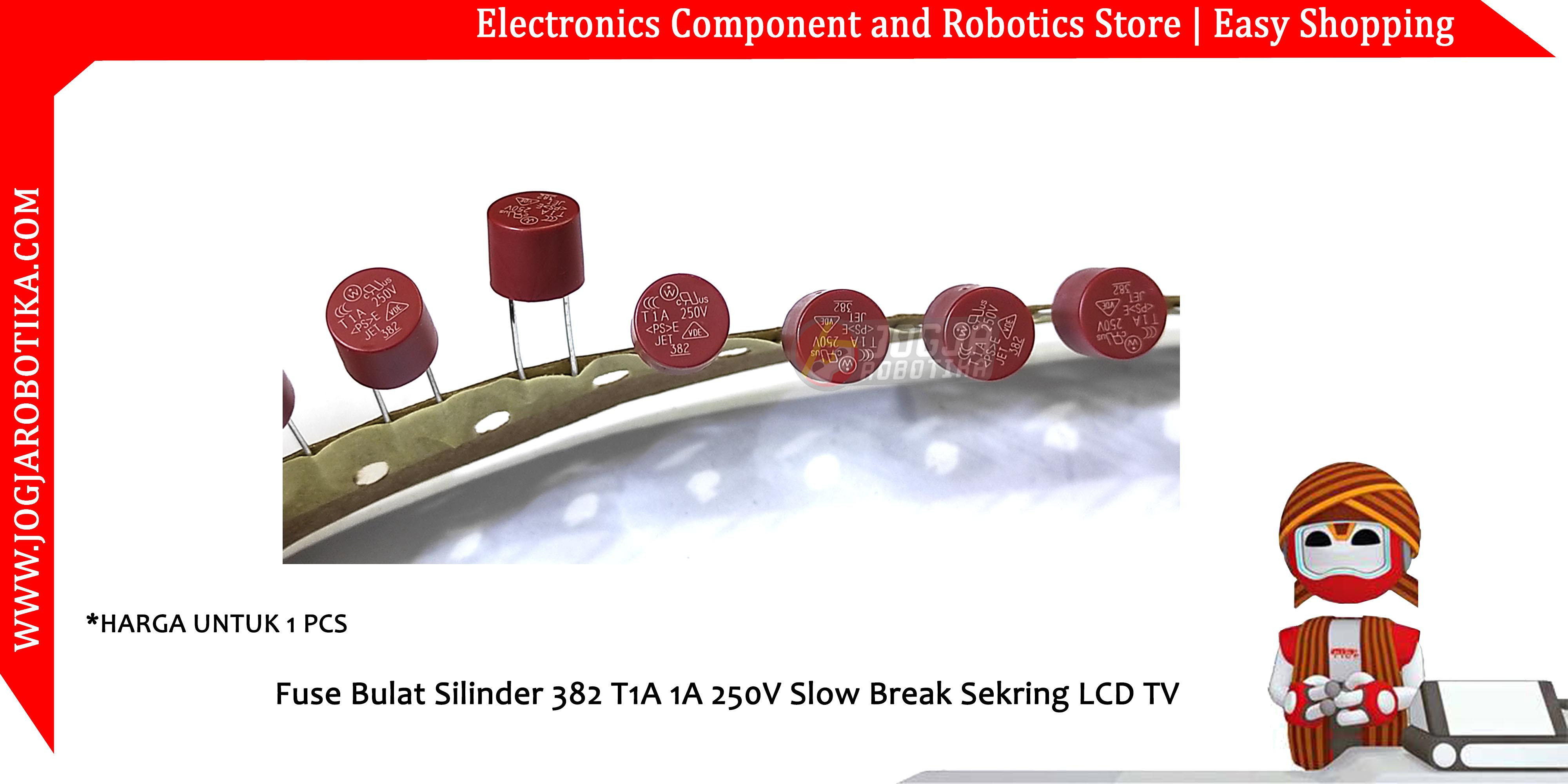Fuse Bulat Silinder 382 T1A 1A 250V Slow Break Sekring LCD TV