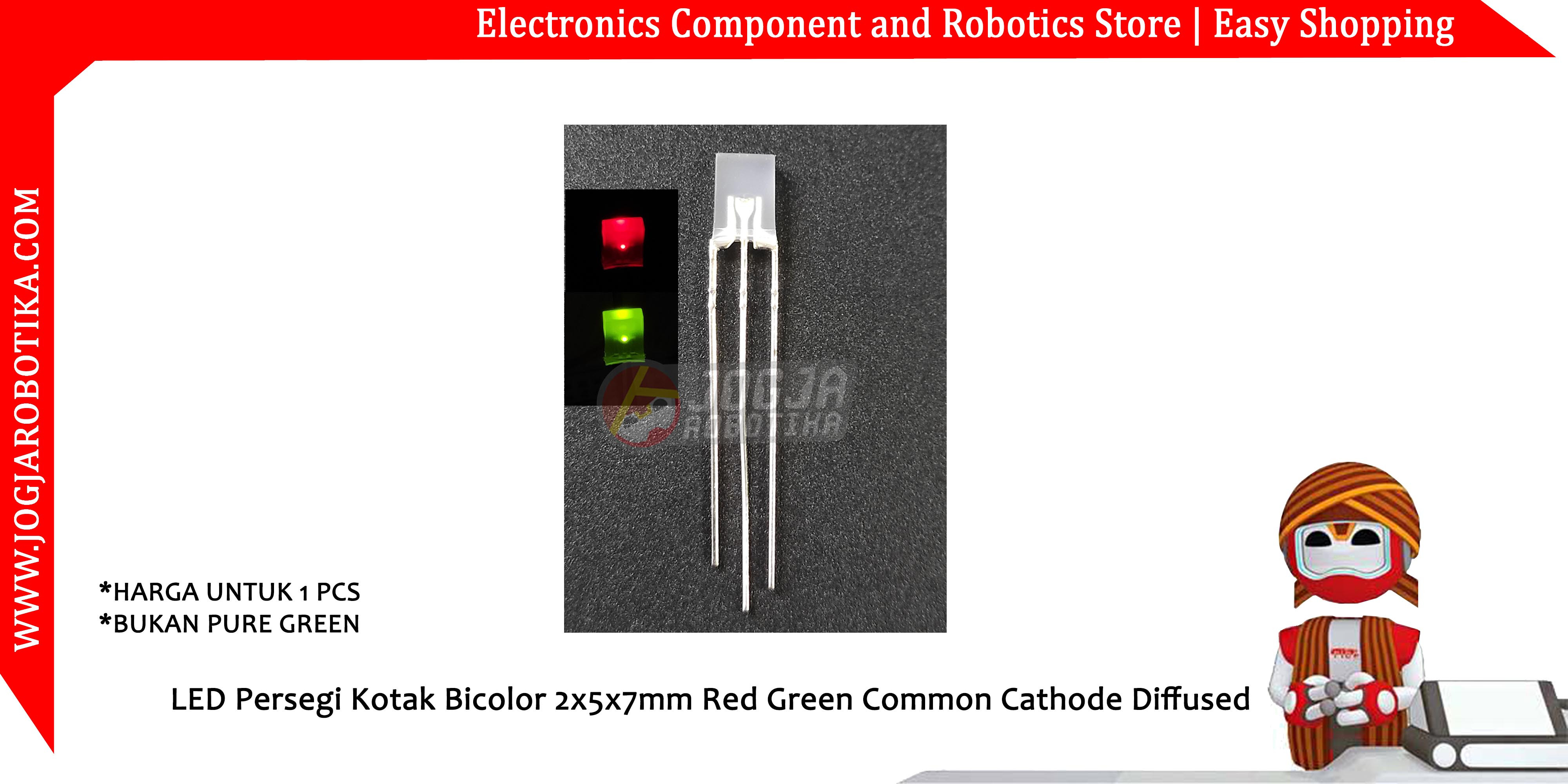 LED Persegi Kotak Bicolor 2x5x7mm Red Green Common Cathode Diffused