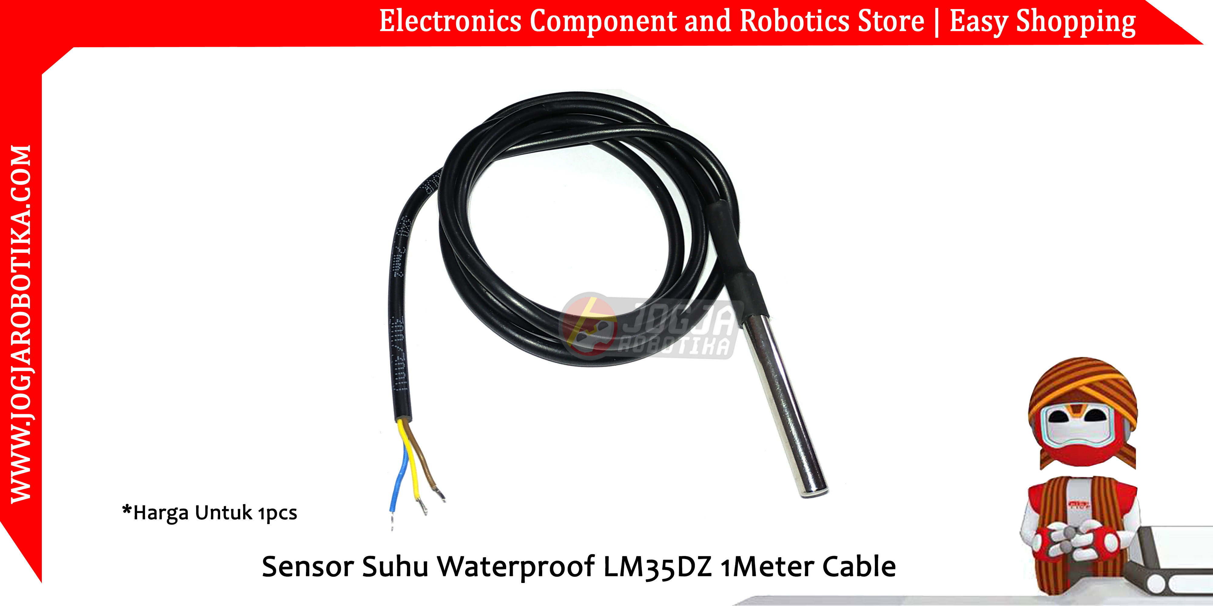Sensor Suhu Waterproof LM35DZ 1Meter Cabble