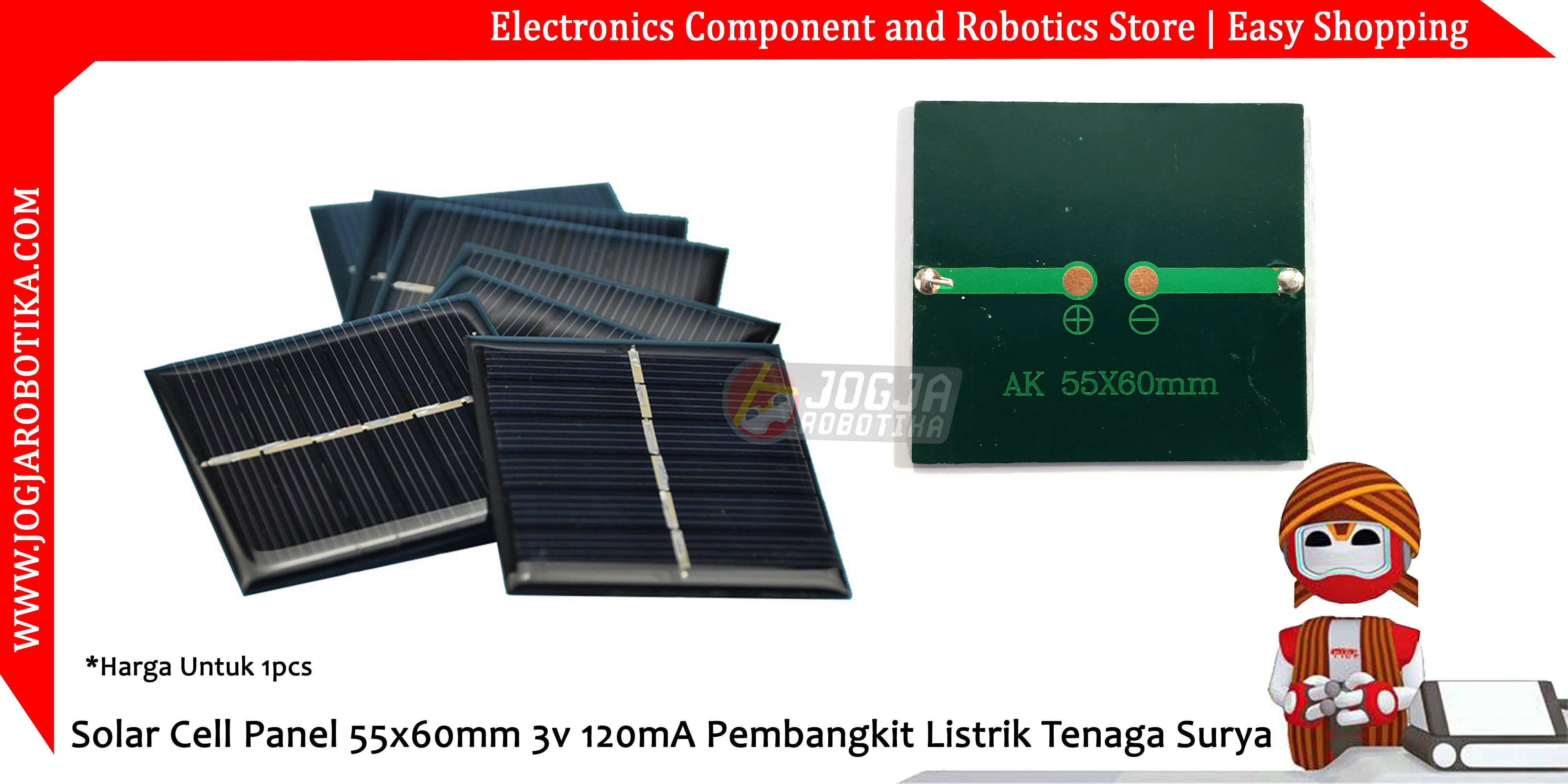 Solar Cell Panel 55x60mm 3v 120mA Pembangkit Listrik Tenaga Surya
