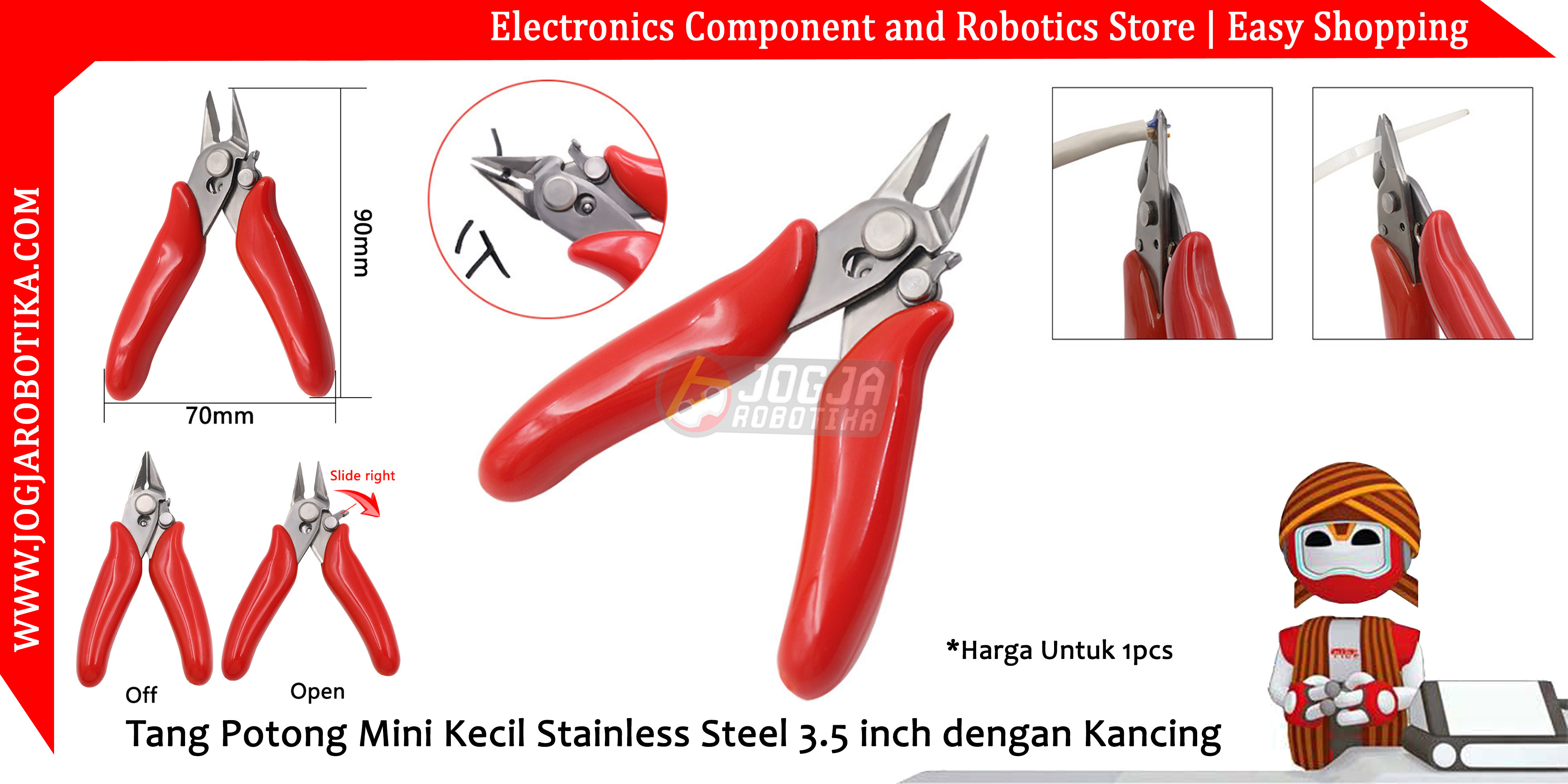 Tang Potong Mini Kecil Stainless Steel 3.5 inch dengan Kancing