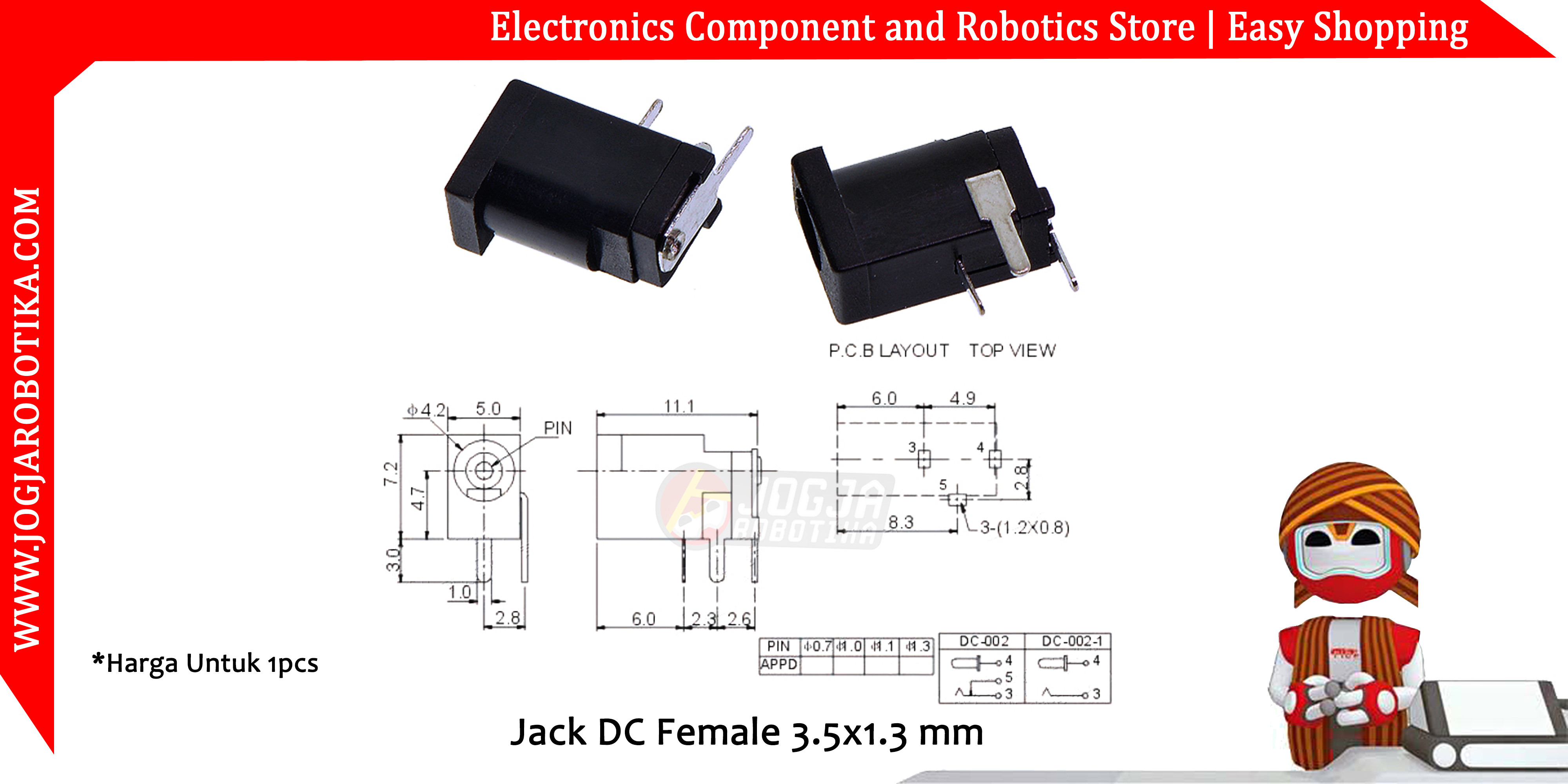 Jack DC Female 3.5x1.3 mm