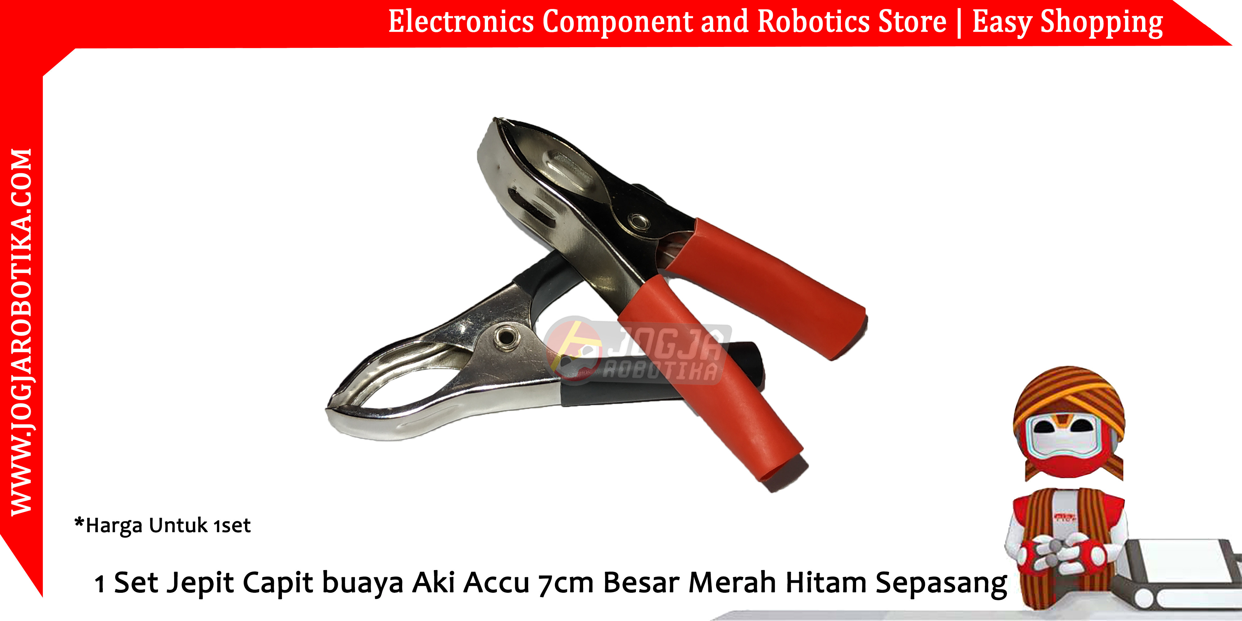 1 Set Jepit Capit buaya Aki Accu 7cm Besar Merah Hitam Sepasang