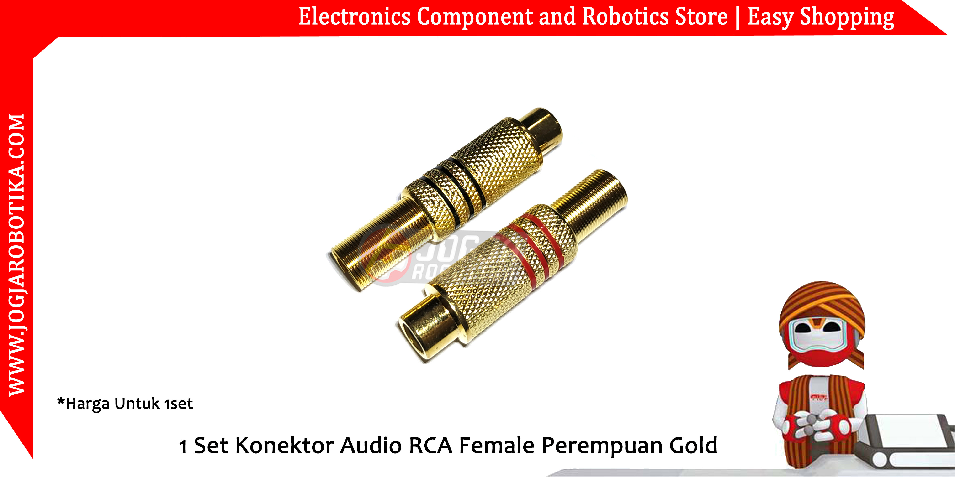 1 Set Konektor Audio RCA Female Perempuan Gold