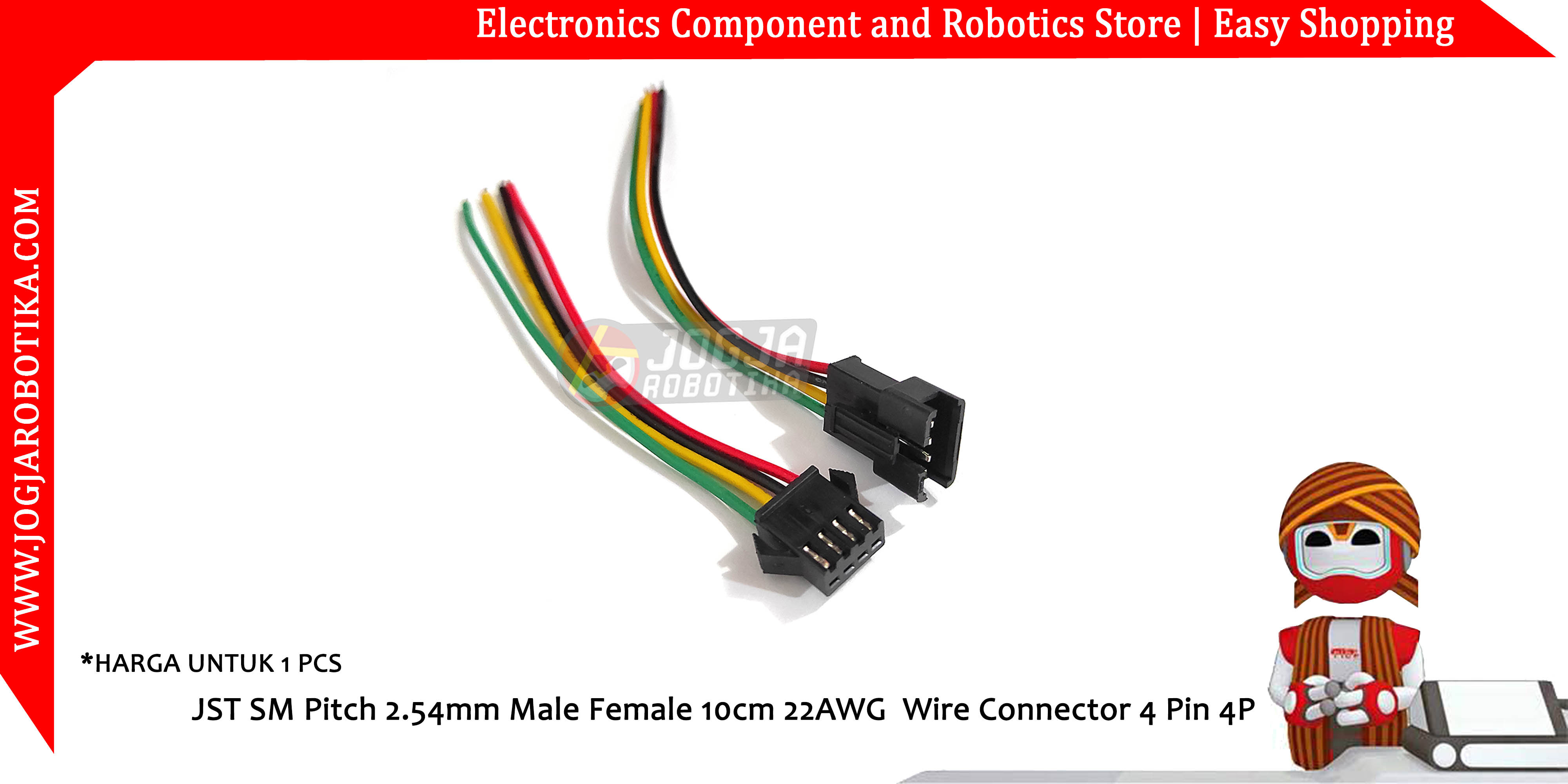 JST SM Pitch 2.54mm Male Female 10cm 22AWG Wire Connector 4 Pin 4P