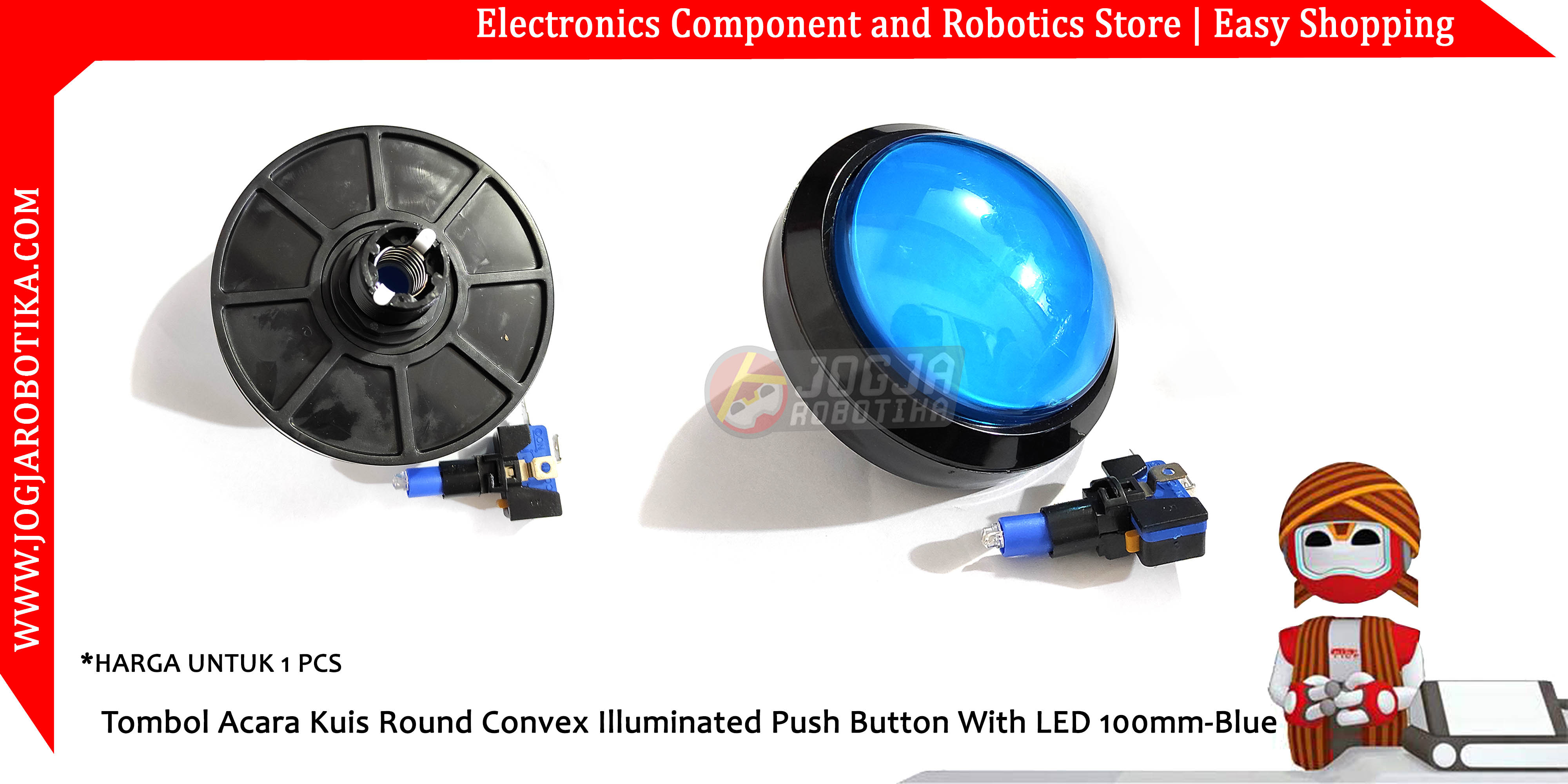 Tombol Acara Kuis Round Convex Illuminated Push Button With LED 100mm-Blue