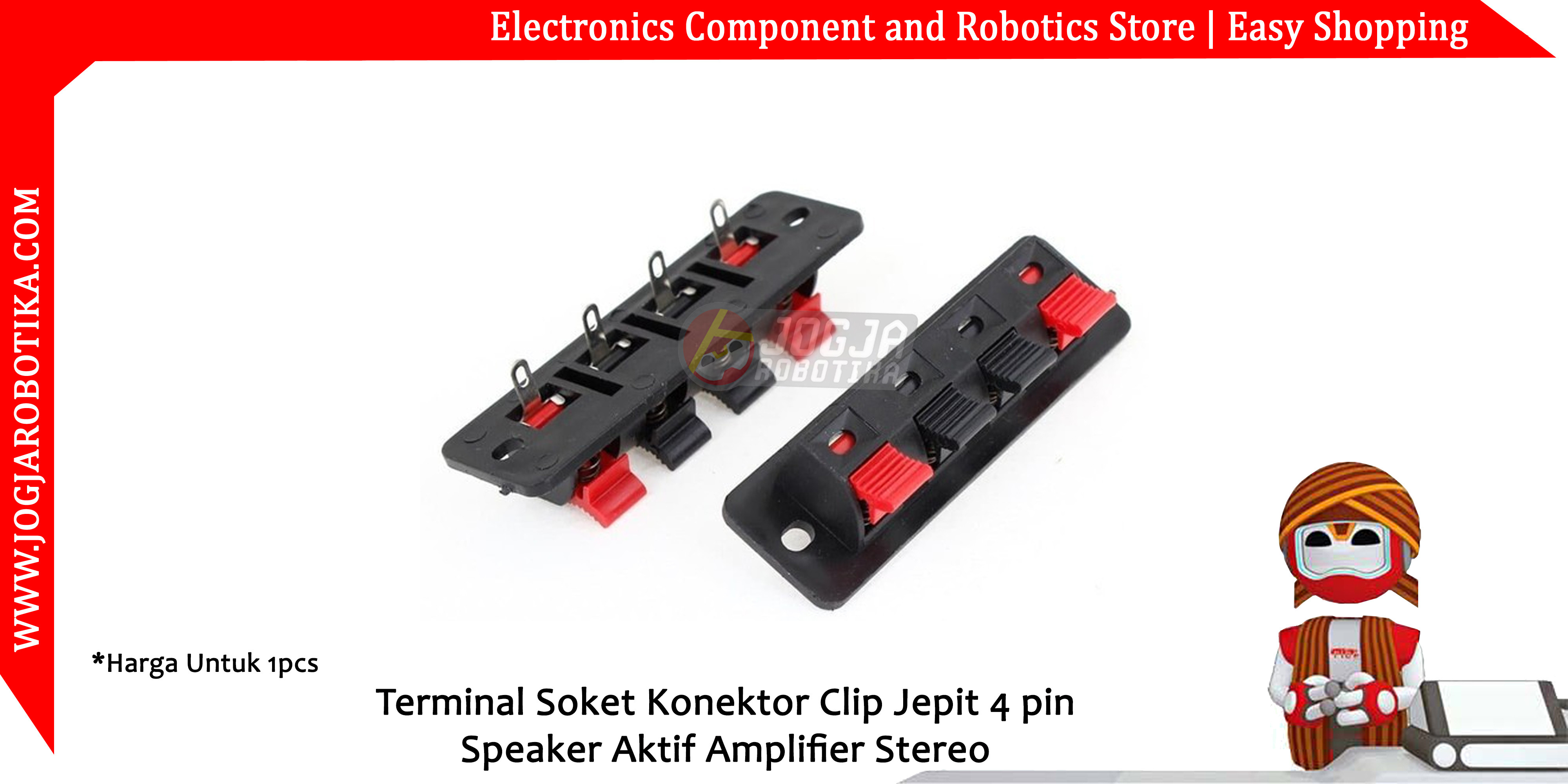 Terminal Soket Konektor Clip Jepit 4 pin Speaker Aktif Amplifier Stereo