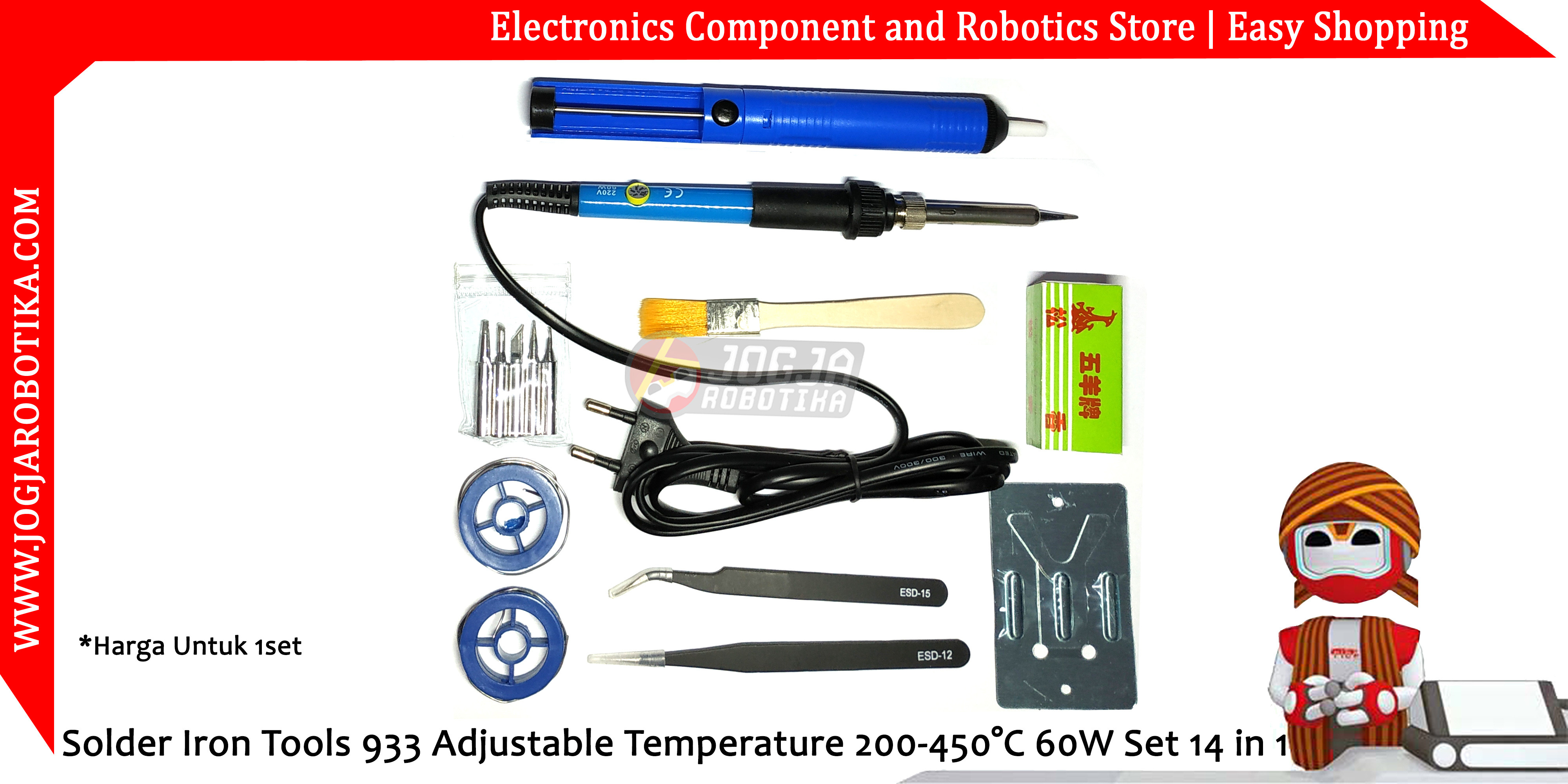 Solder Iron Tools 933 Adjustable Temperature 200-450°C 60W Set 14 in 1