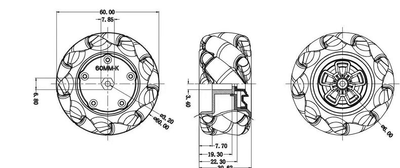 1 Set 60mm Plastic Mecanum Wheel with TT Motor Coupling