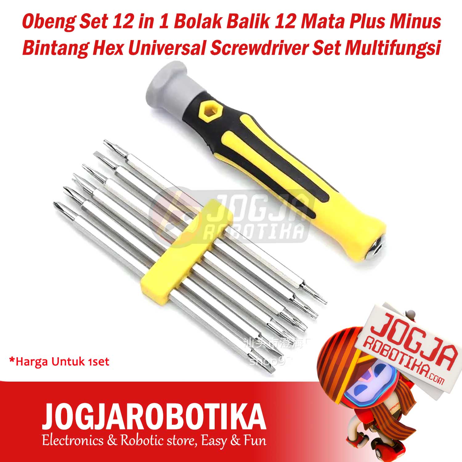Obeng Set 12 in 1 Bolak Balik 12 Mata Plus Minus Bintang Hex Universal Screwdriver Set Obeng Multifungsi