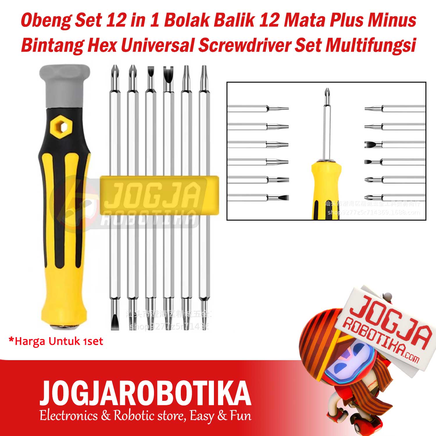 Obeng Set 12 in 1 Bolak Balik 12 Mata Plus Minus Bintang Hex Universal Screwdriver Set Obeng Multifungsi