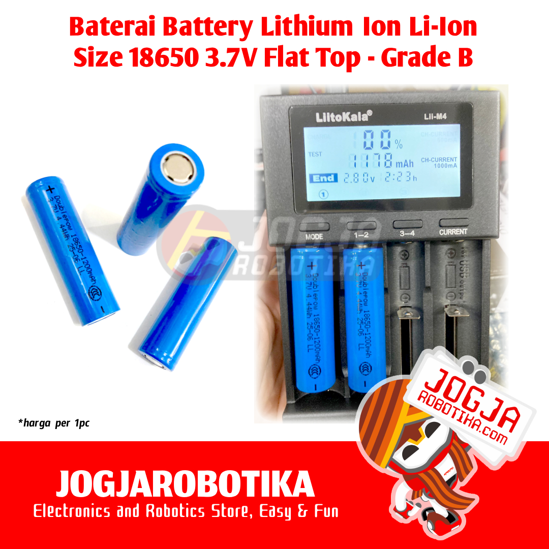 BATERAI LI-ION 3.7V 18650 SIZE FLAT TOP - GRADE B
