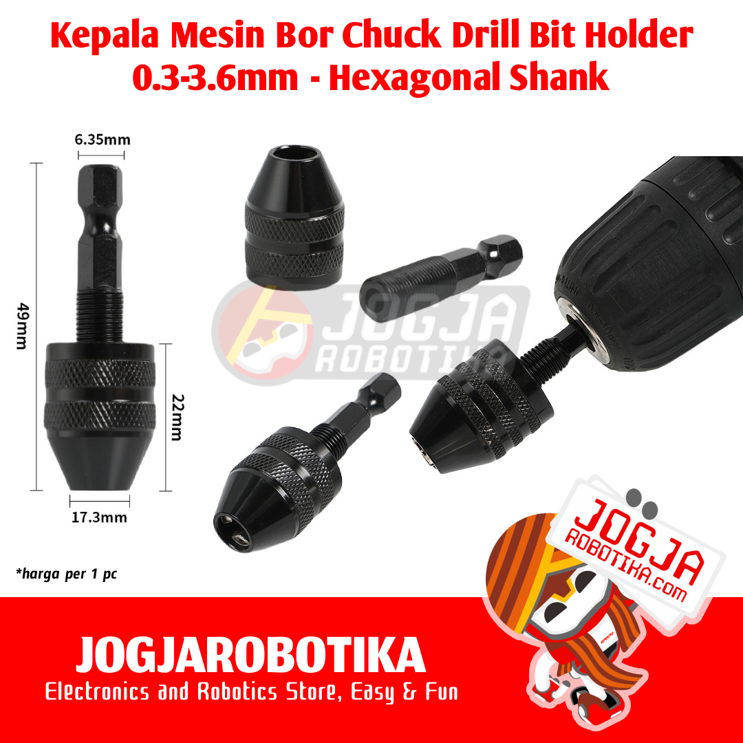 KEPALA MESIN BOR KEYLESS CHUCK DRILL BIT HOLDER HEX SHANK - 0.3-3.6MM