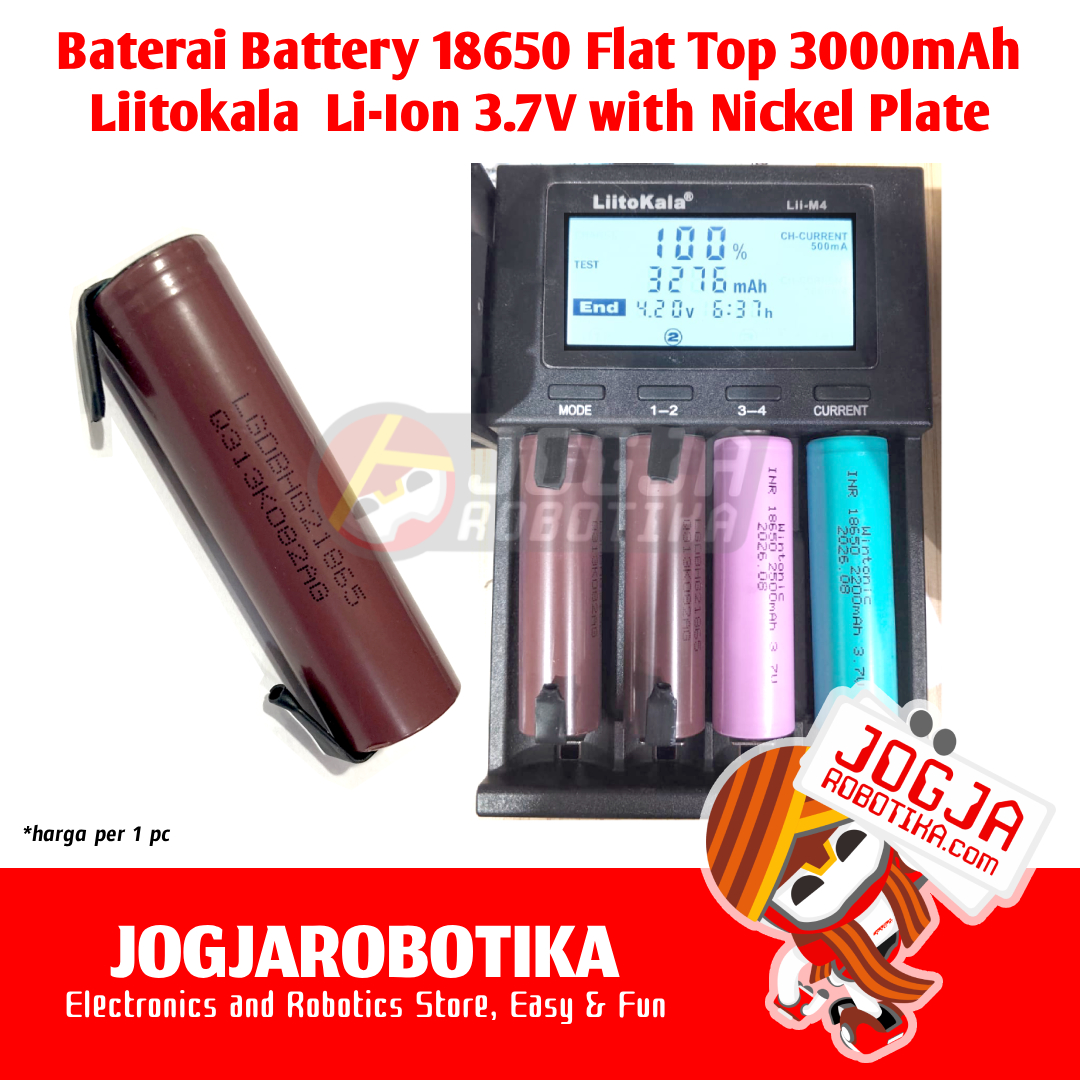 BATERAI LI-ION Flat Top 18650 3.7V 3000mAh High Drain 20A Liitokala RECHARGEABLE