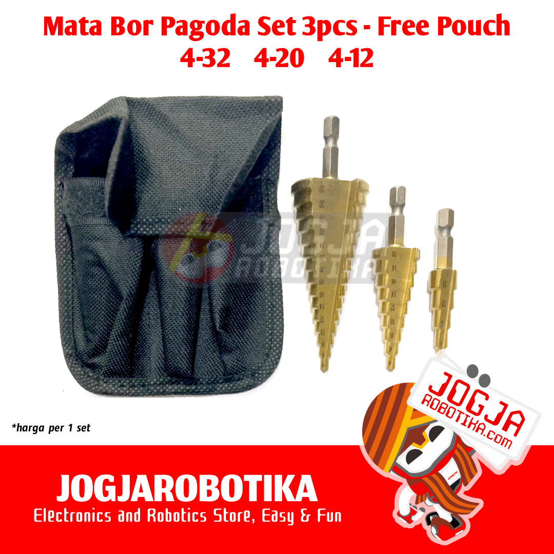 Mata Bor Pagoda Set 3 pcs Step Drill 4-32 4-20 4-12 Bonus Pouch