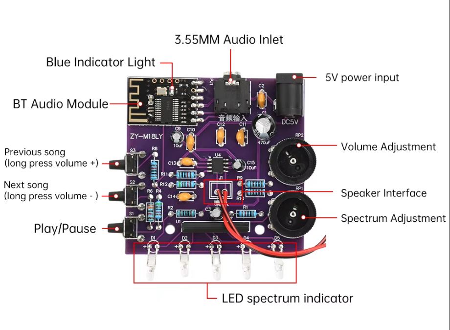 DC 5V 3W Bluetooth Amplifier Speaker DIY Kit Soldering Practice DIY Electronic Kit Belajar Menyolder